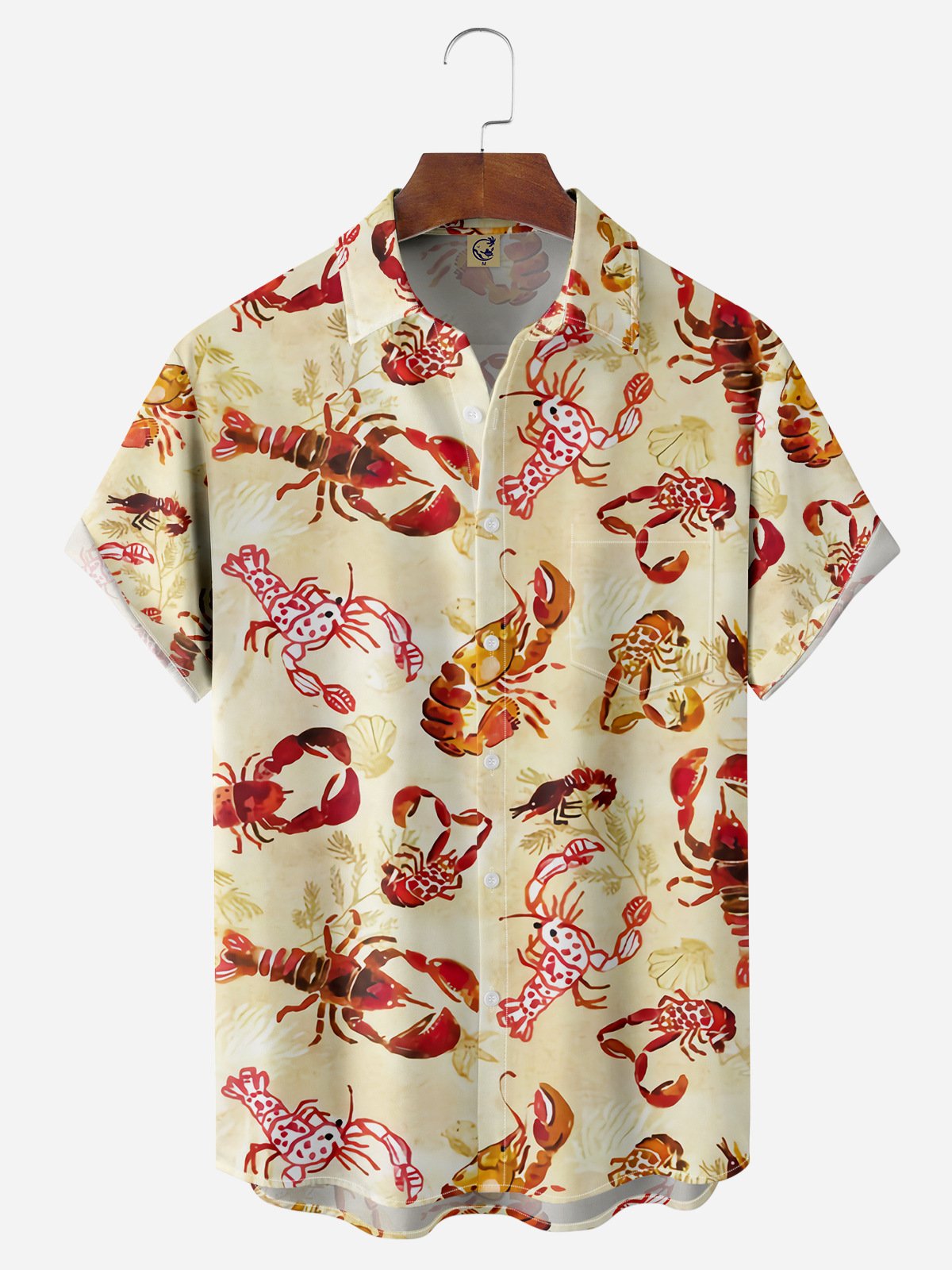 Lobster Chest Pocket Short Sleeves Hawaiian Shirts