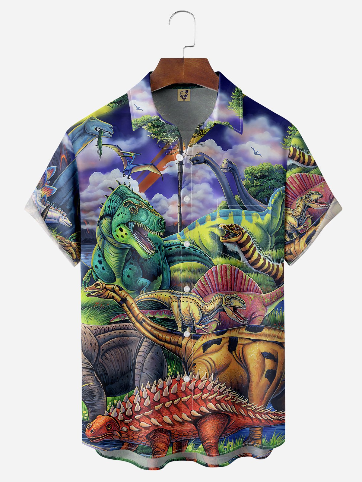 Dinosaur Chest Pocket Short Sleeve Hawaiian Shirt