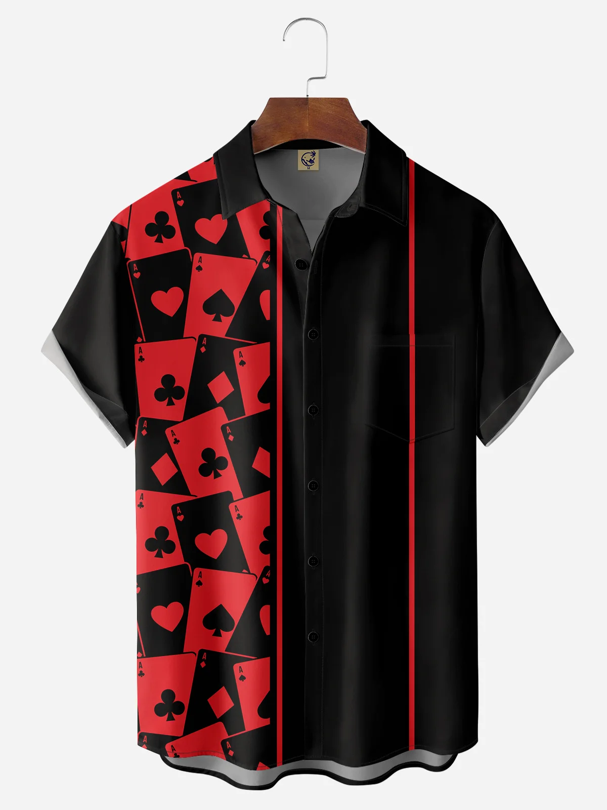 Poker Cards Chest Pocket Short Sleeve Bowling Shirt