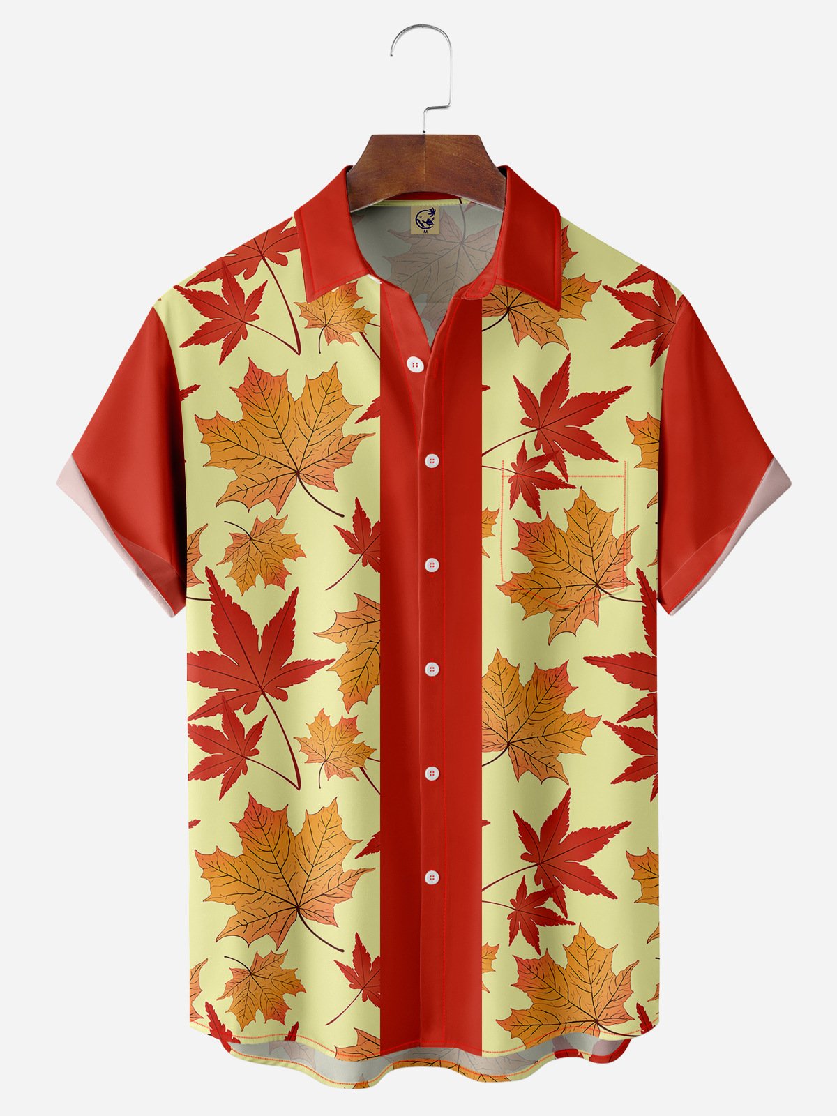 Canada Maple Leaves Chest Pocket Short Sleeve Bowling Shirt