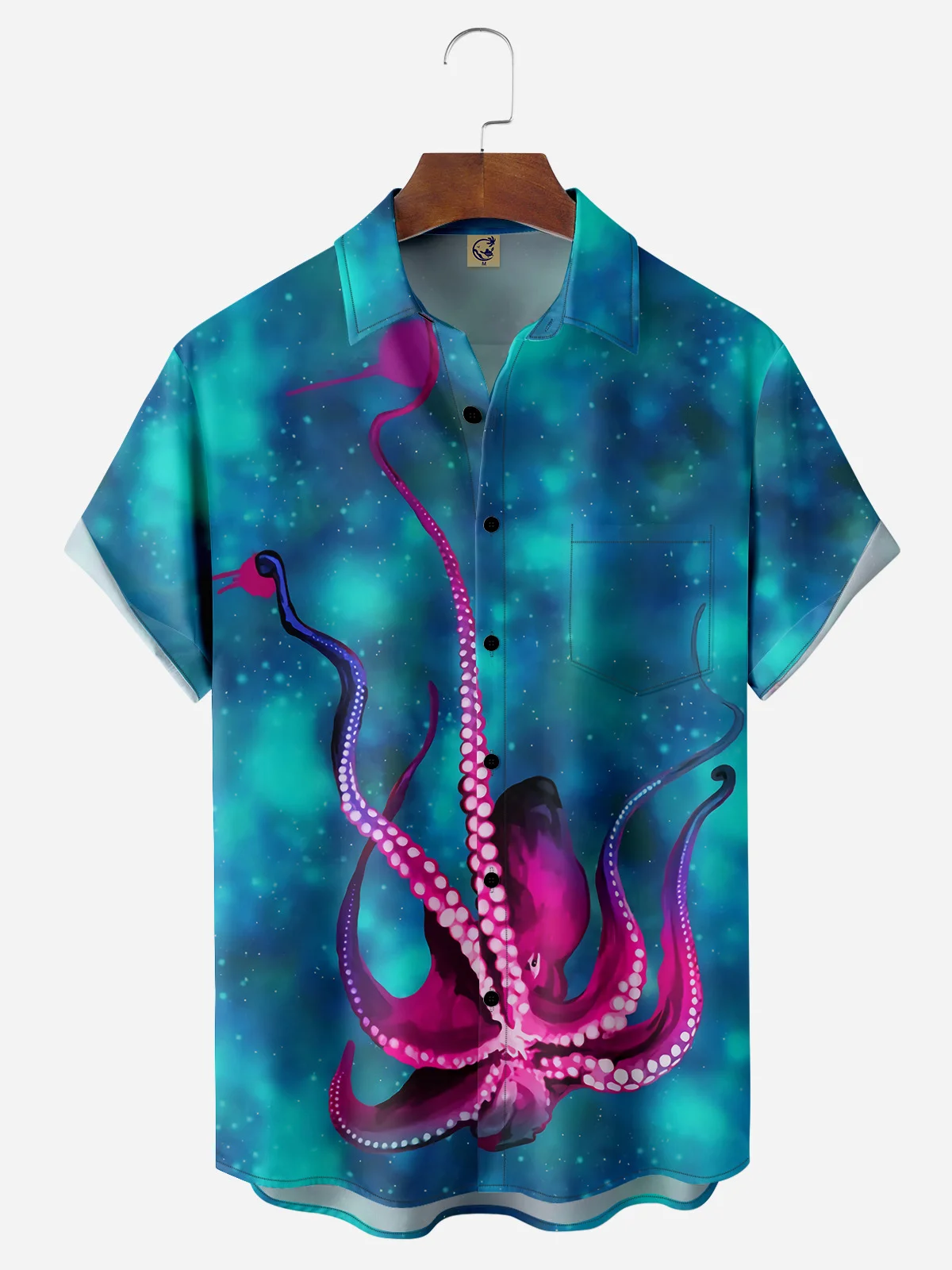 Octopus Chest Pocket Short Sleeve Hawaiian Shirt