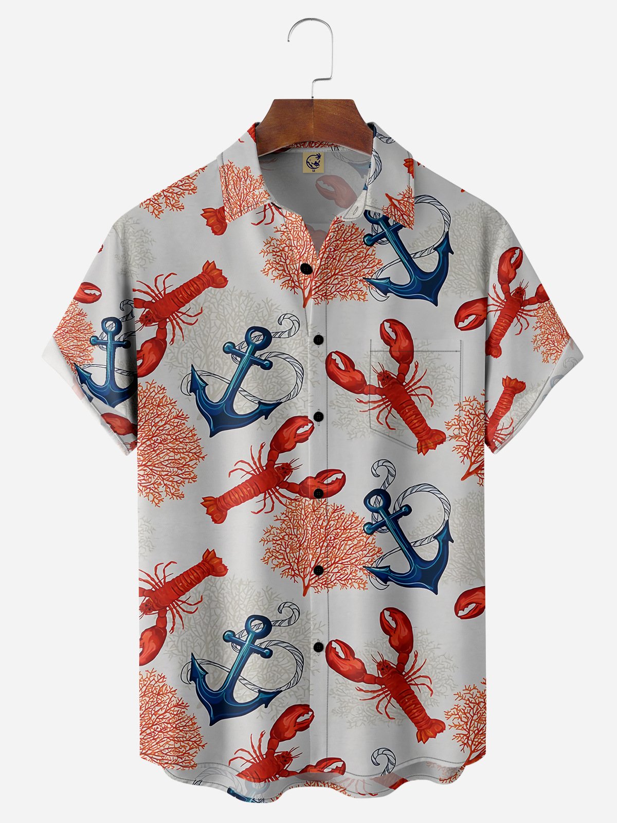 Lobster Anchor Chest Pocket Short Sleeve Hawaiian Shirt