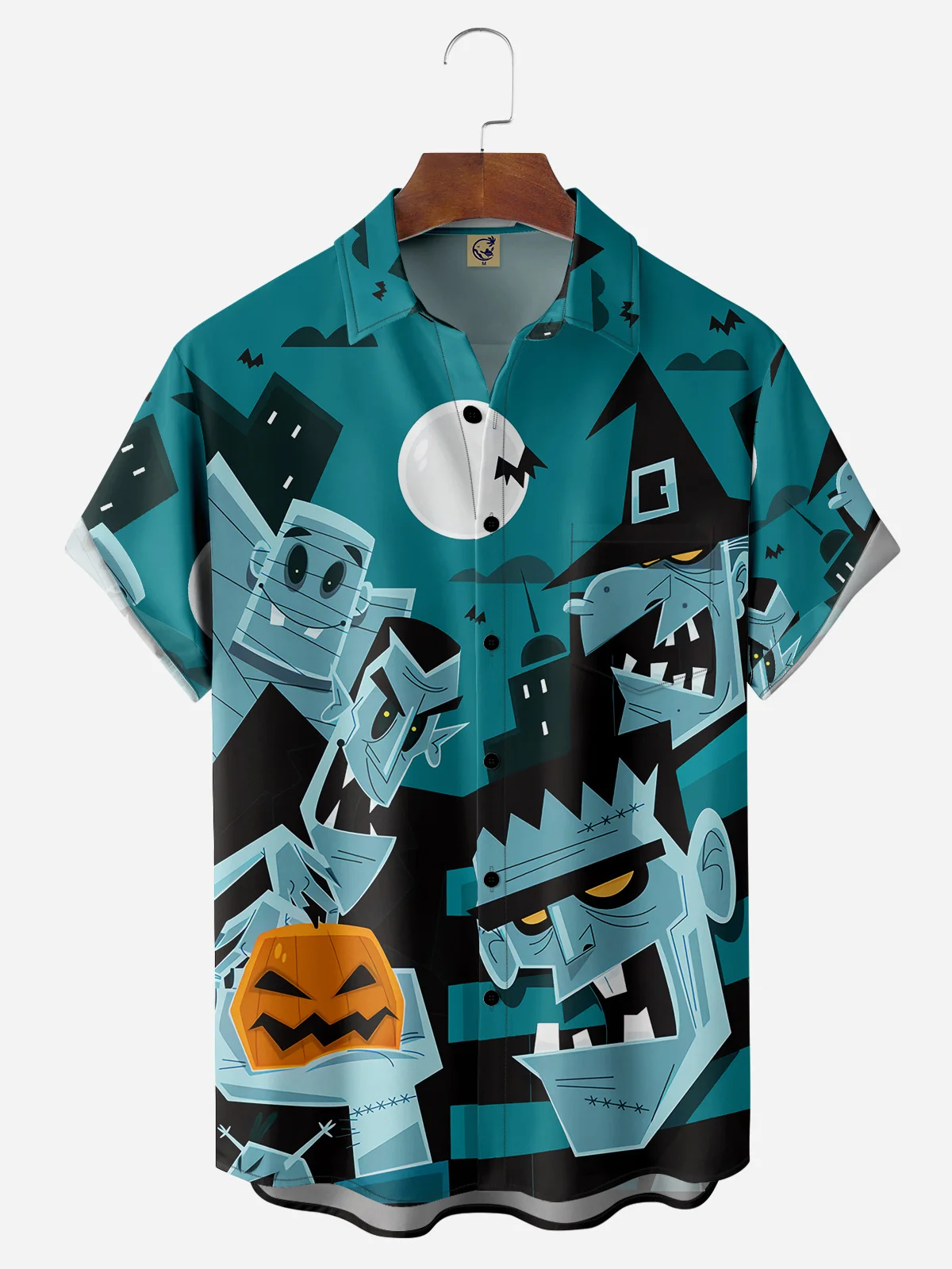 Halloween Chest Pocket Short Sleeve Casual Shirt