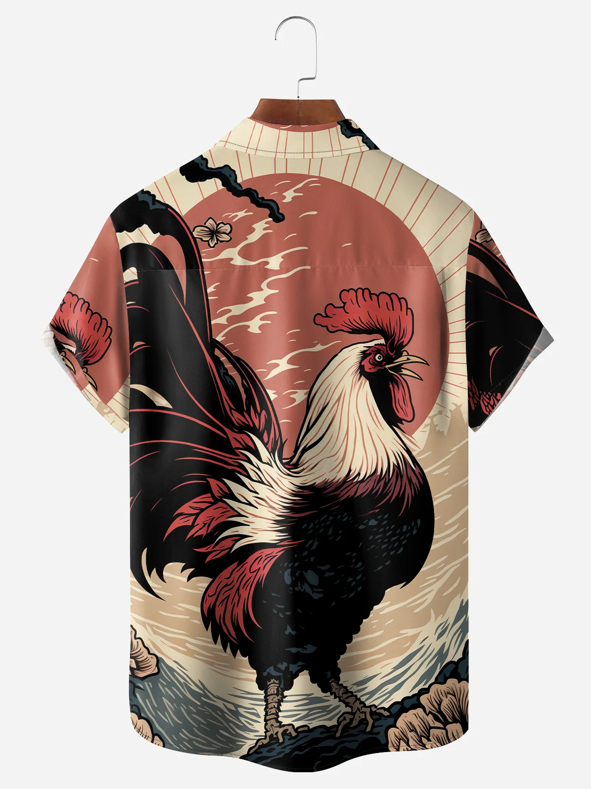 Ukiyo-e Chicken Chest Pocket Short Sleeve Shirt