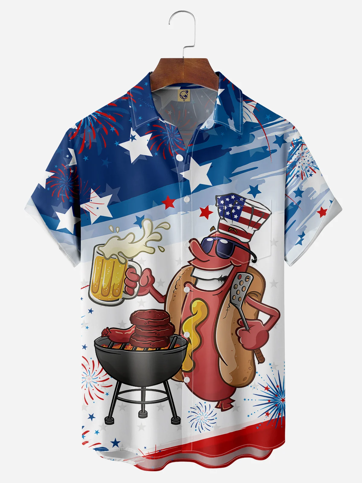 American Flag Sausage Chest Pocket Short Sleeve Shirt