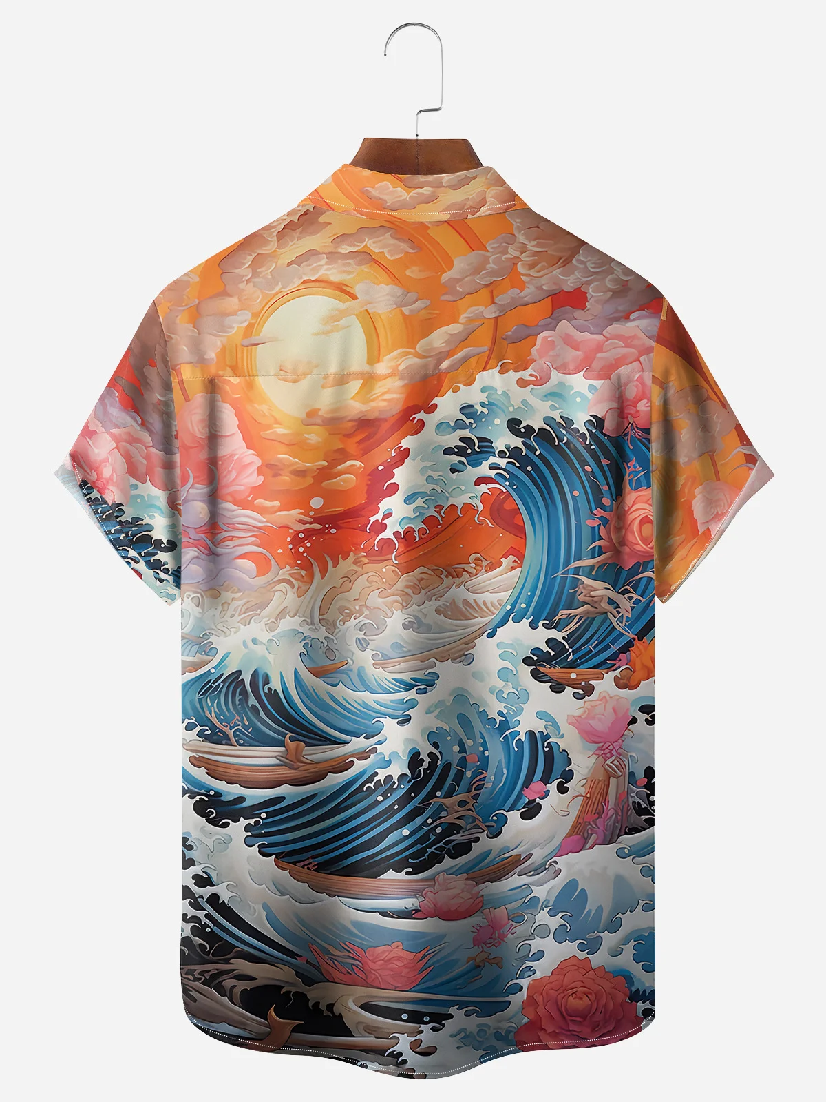 Ukiyo-e Wave Chest Pocket Short Sleeve Shirt