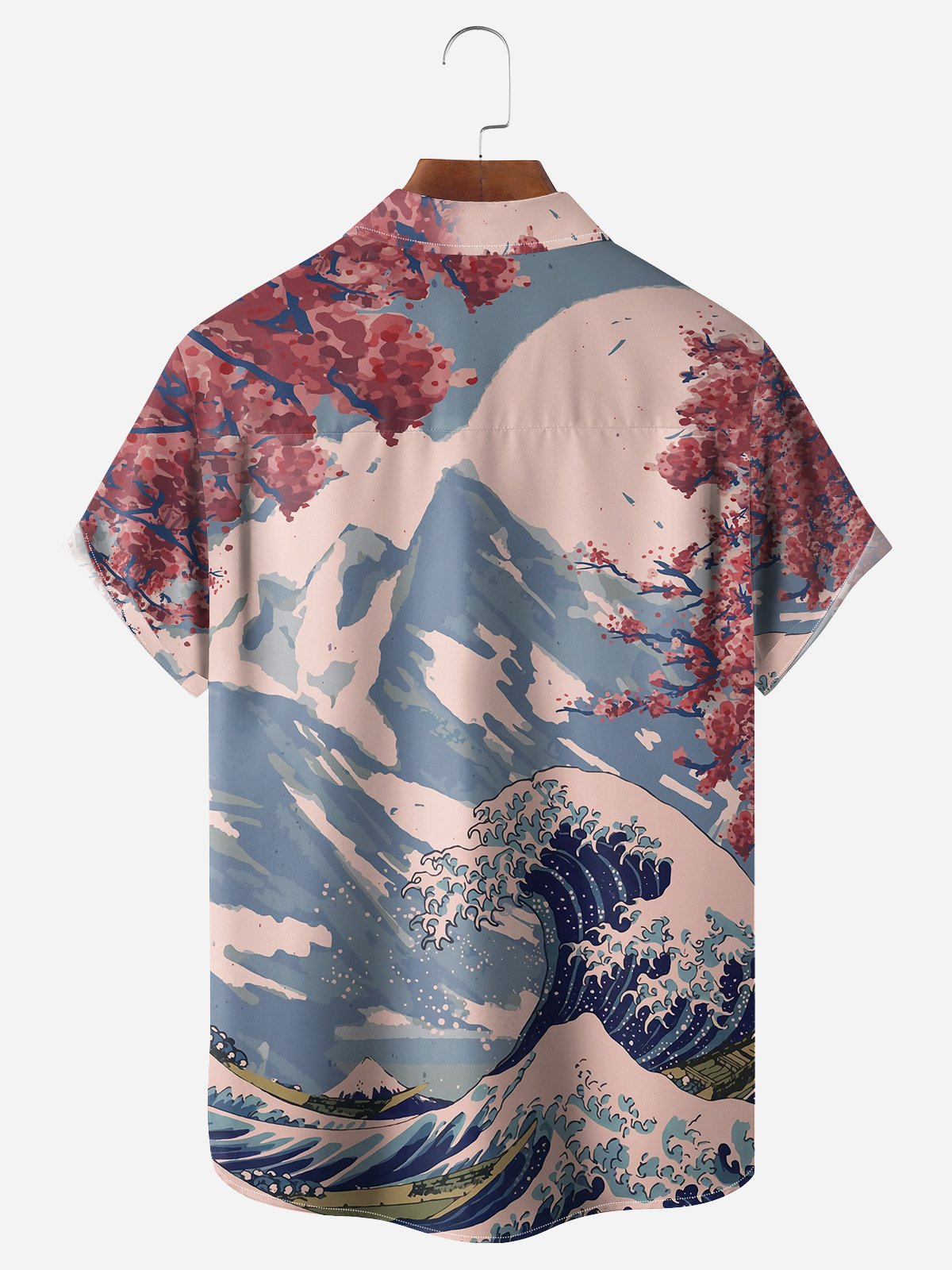 Ukiyo-e Wave Sakura Chest Pocket Short Sleeve Shirt