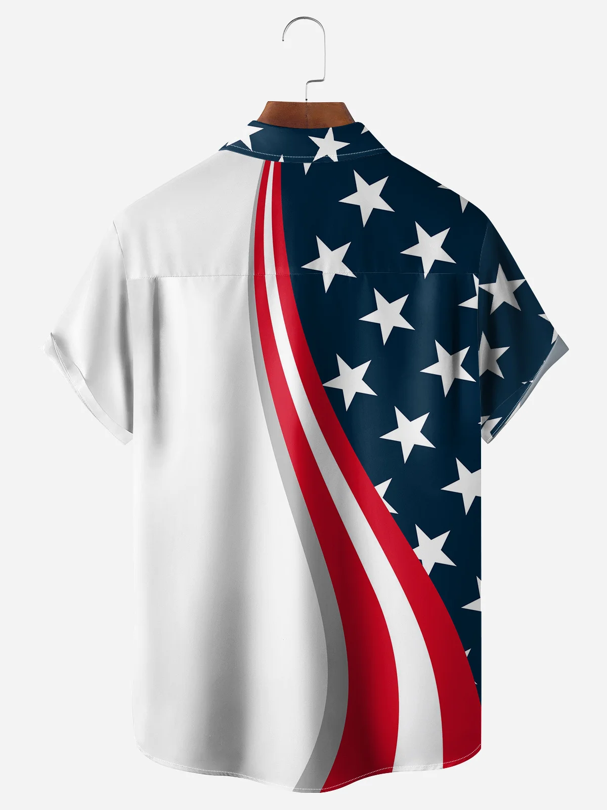 American Flag Fun Pig Chest Pocket Short Sleeve Hawaiian Shirt