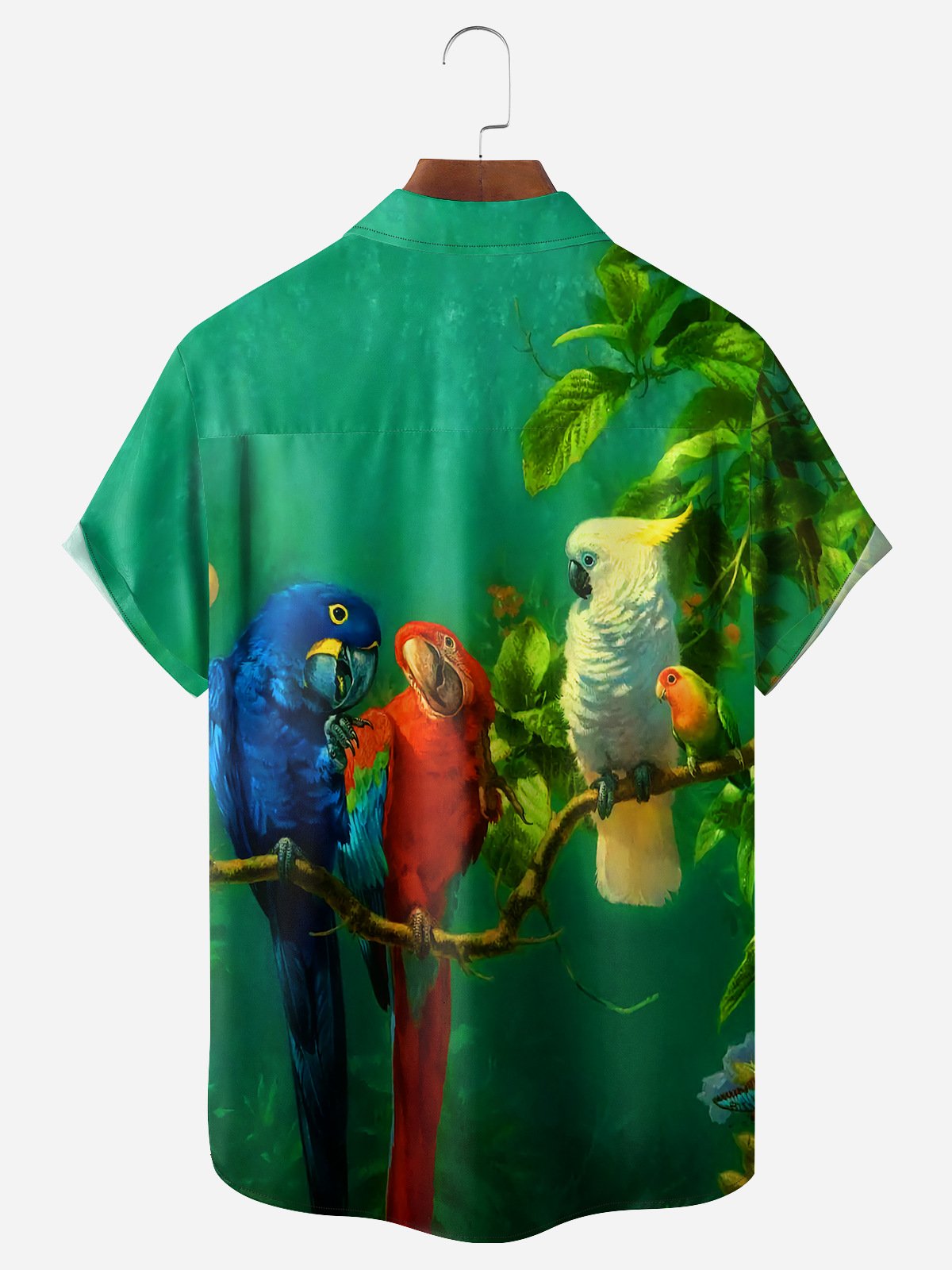 Parrots Chest Pocket Short Sleeve Hawaiian Shirt