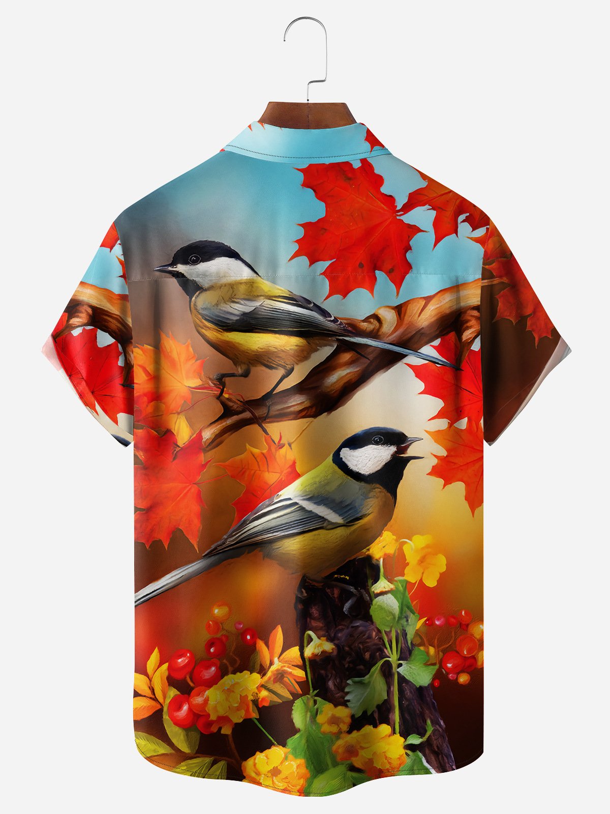 Tit Bird Chest Pocket Short Sleeve Hawaiian Shirt