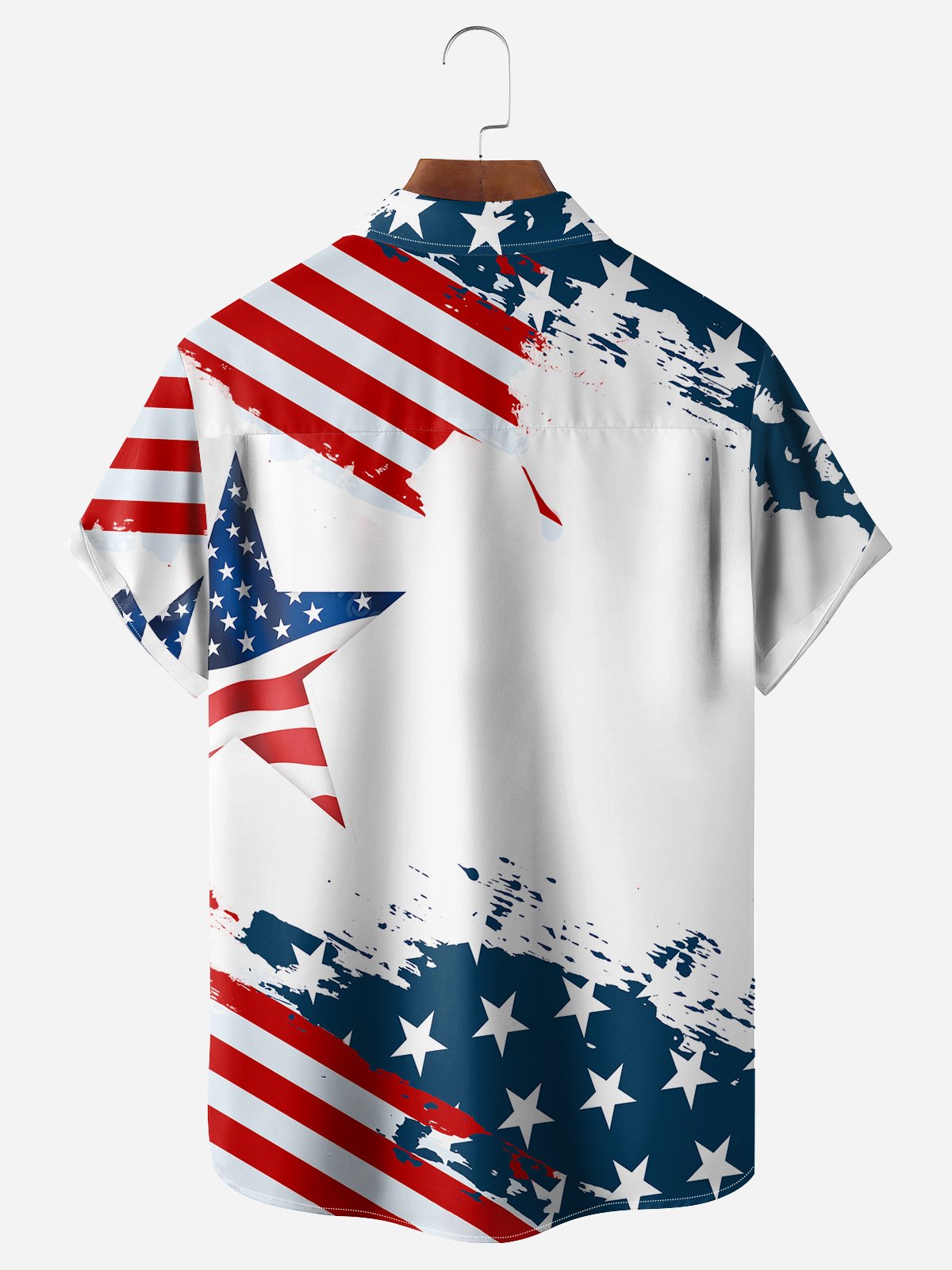 American Flag BBQ Dinosaur Chest Pocket Short Sleeve Shirt