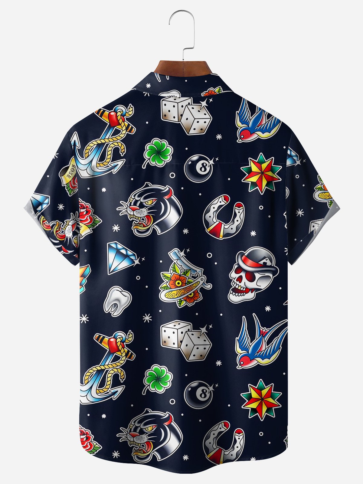 Tattoo Pattern Chest Pocket Short Sleeve Hawaiian Shirt