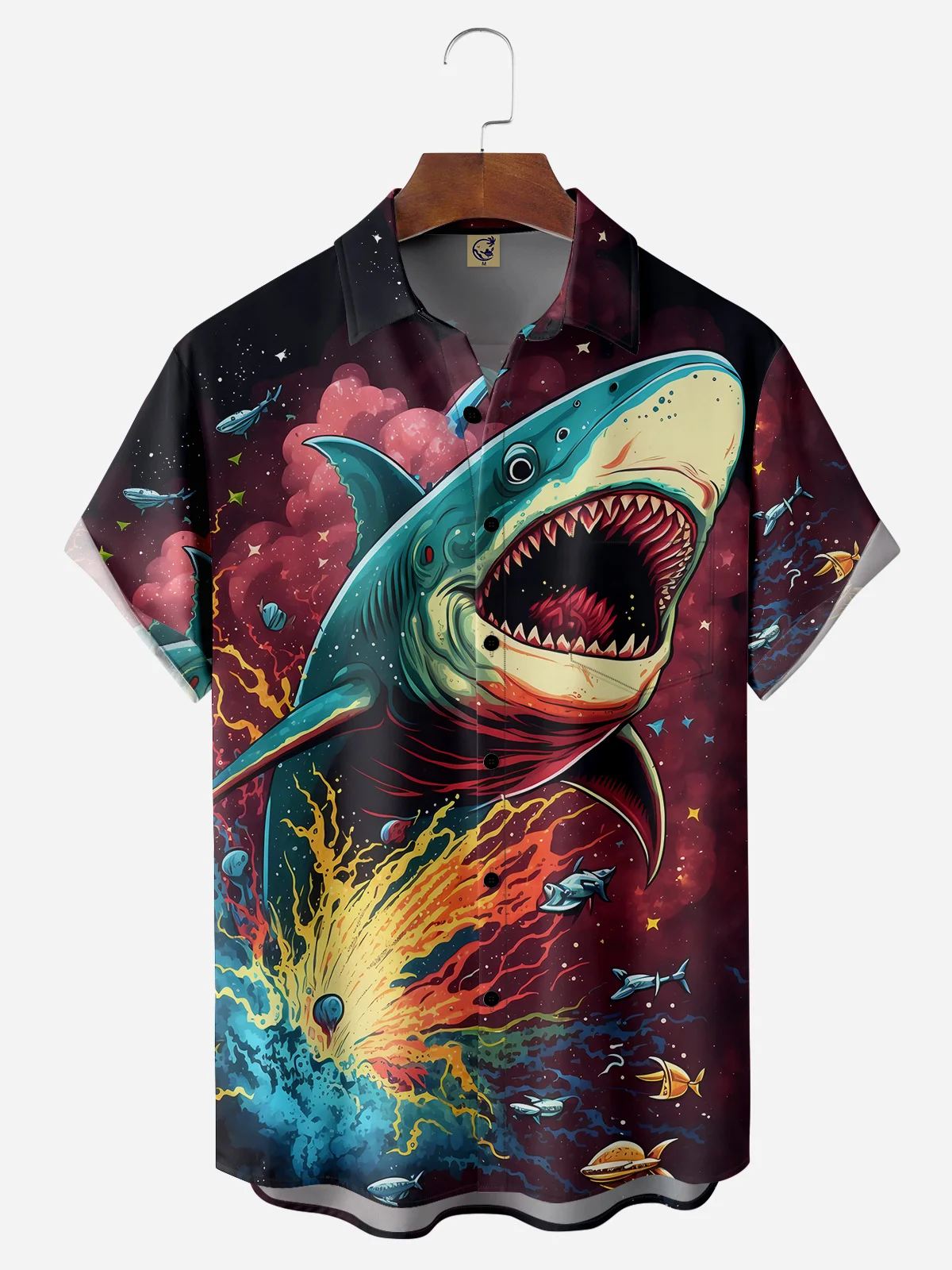 Shark Chest Pocket Short Sleeve Hawaiian Shirt