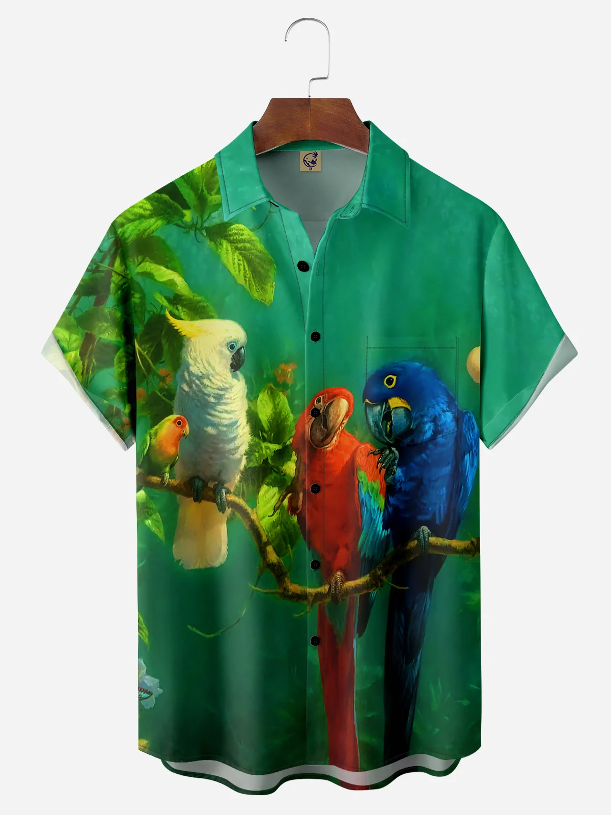 Parrots Chest Pocket Short Sleeve Hawaiian Shirt