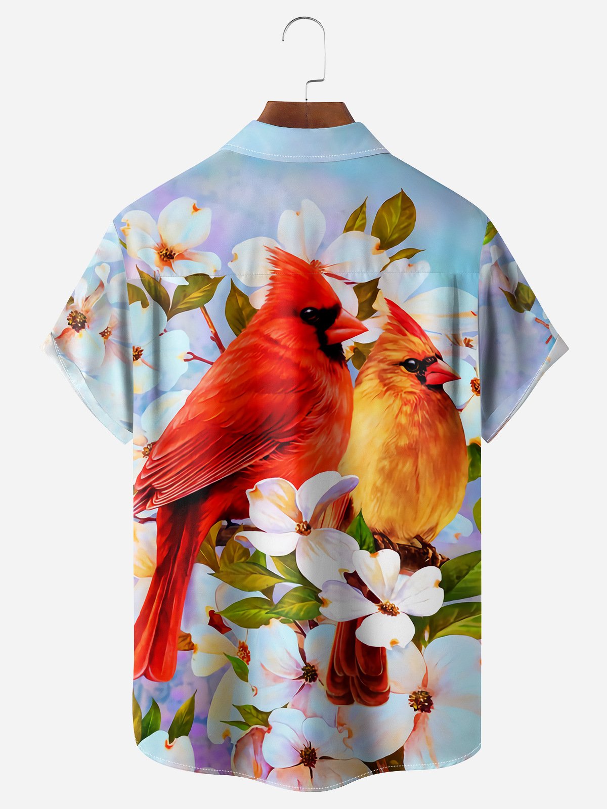 Northern Cardinal Bird Chest Pocket Short Sleeve Hawaiian Shirt