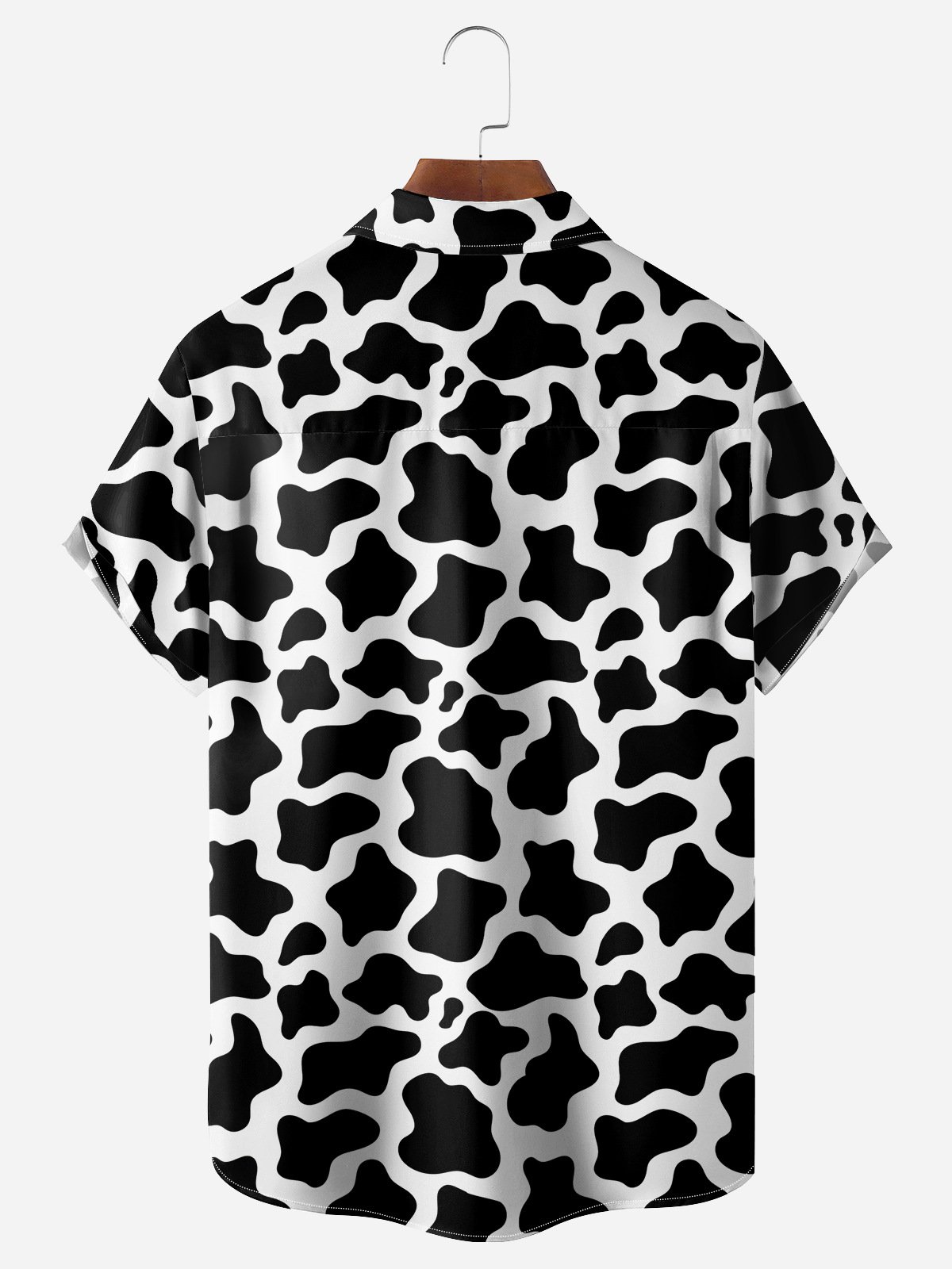 Smiling Face Cow Pattern Chest Pocket Short Sleeve Casual Shirt