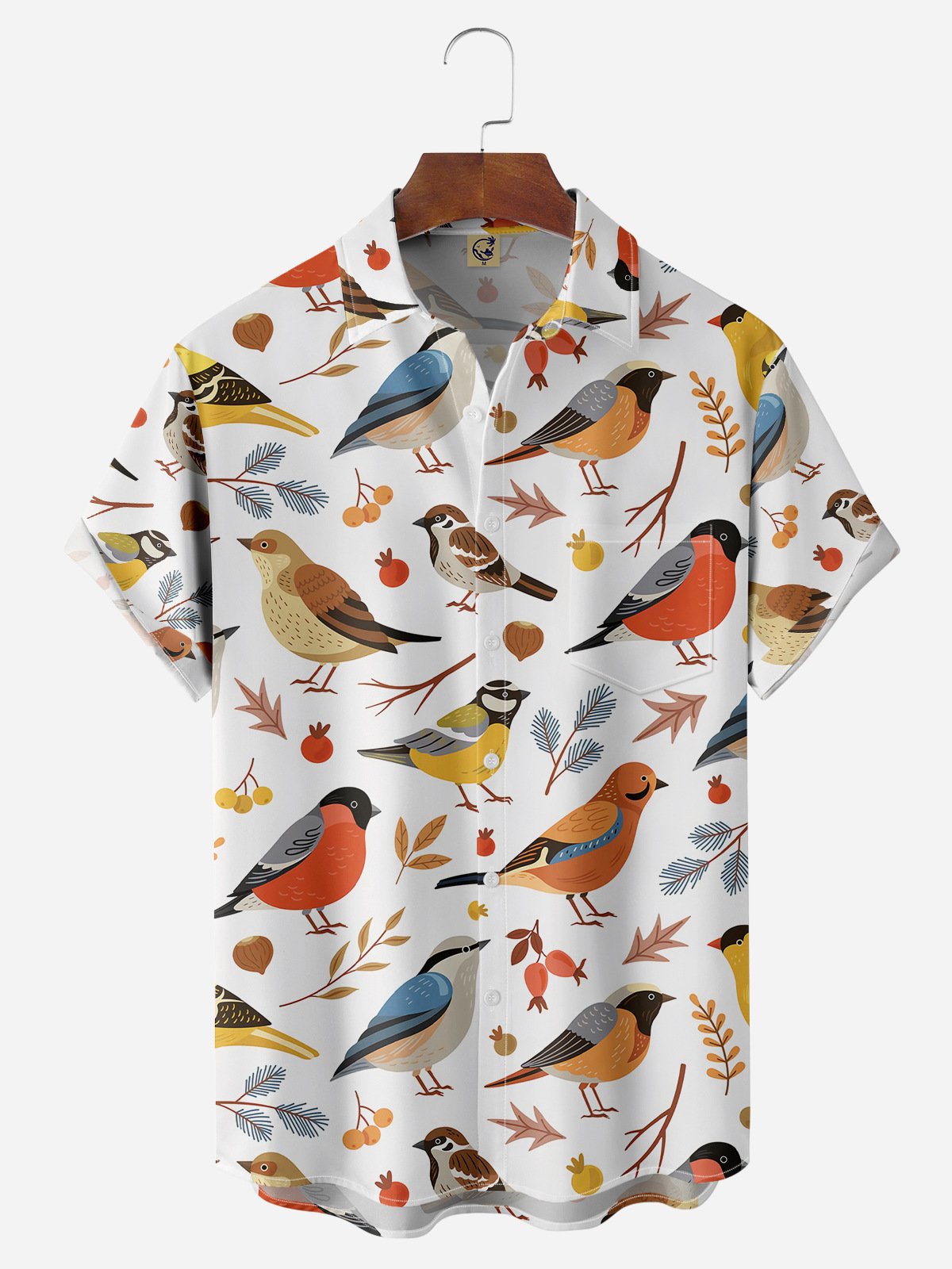 Animal Bird Chest Pocket Short Sleeve Casual Shirt