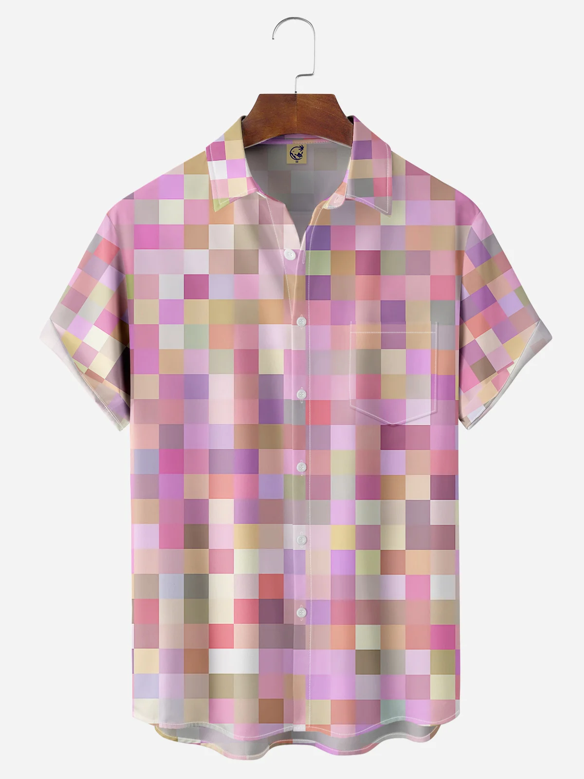 Checkerboard Check Chest Pocket Short Sleeves Shirt