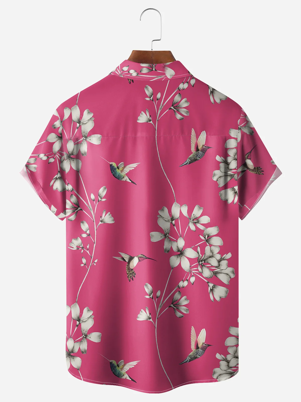 Hummingbird Floral Chest Pocket Short Sleeve Hawaiian Shirt