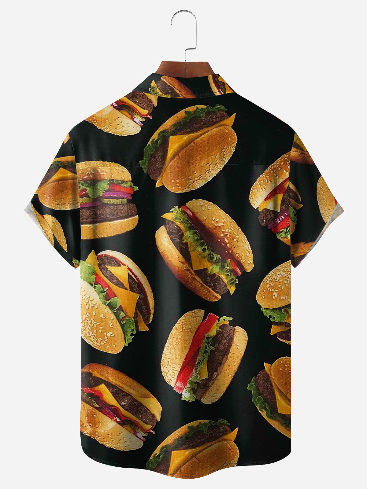 Hamburger Chest Pocket Short Sleeve Casual Shirt