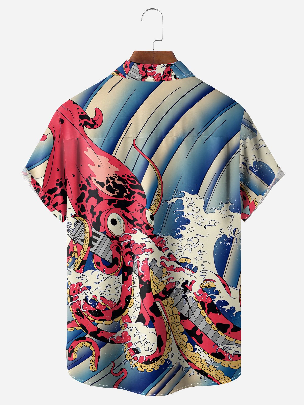 Ukiyo-e Octopus Chest Pocket Short Sleeve Hawaiian Shirt