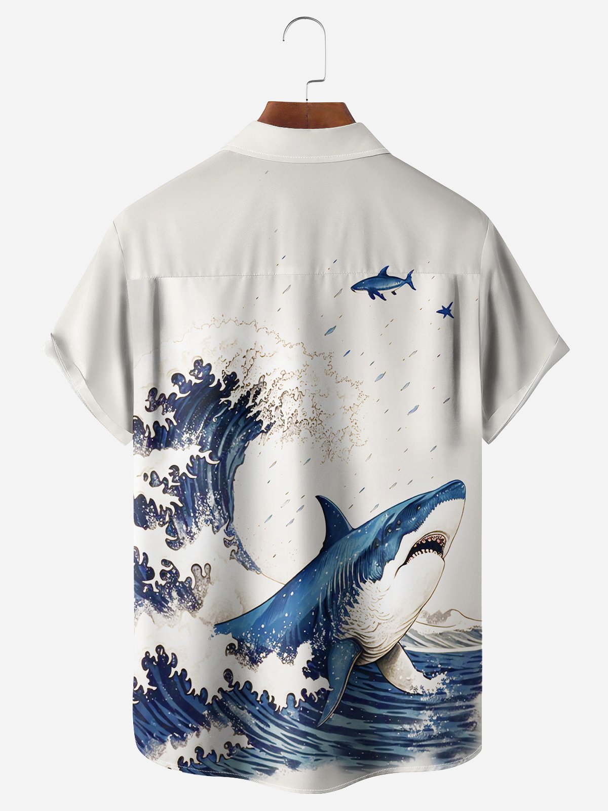 Ukiyo-e Shark Chest Pocket Short Sleeve Hawaiian Shirt