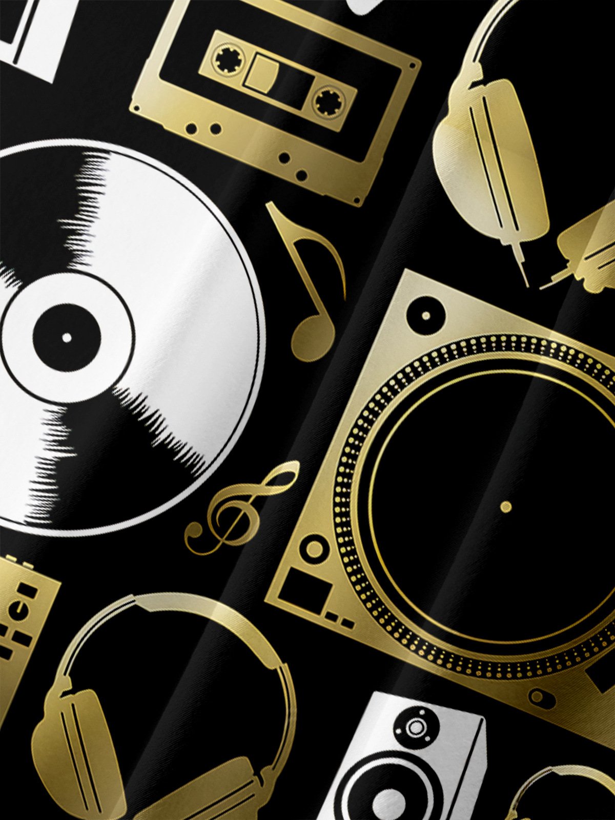 Music Records Chest Pockets Short Sleeve Casual Shirts