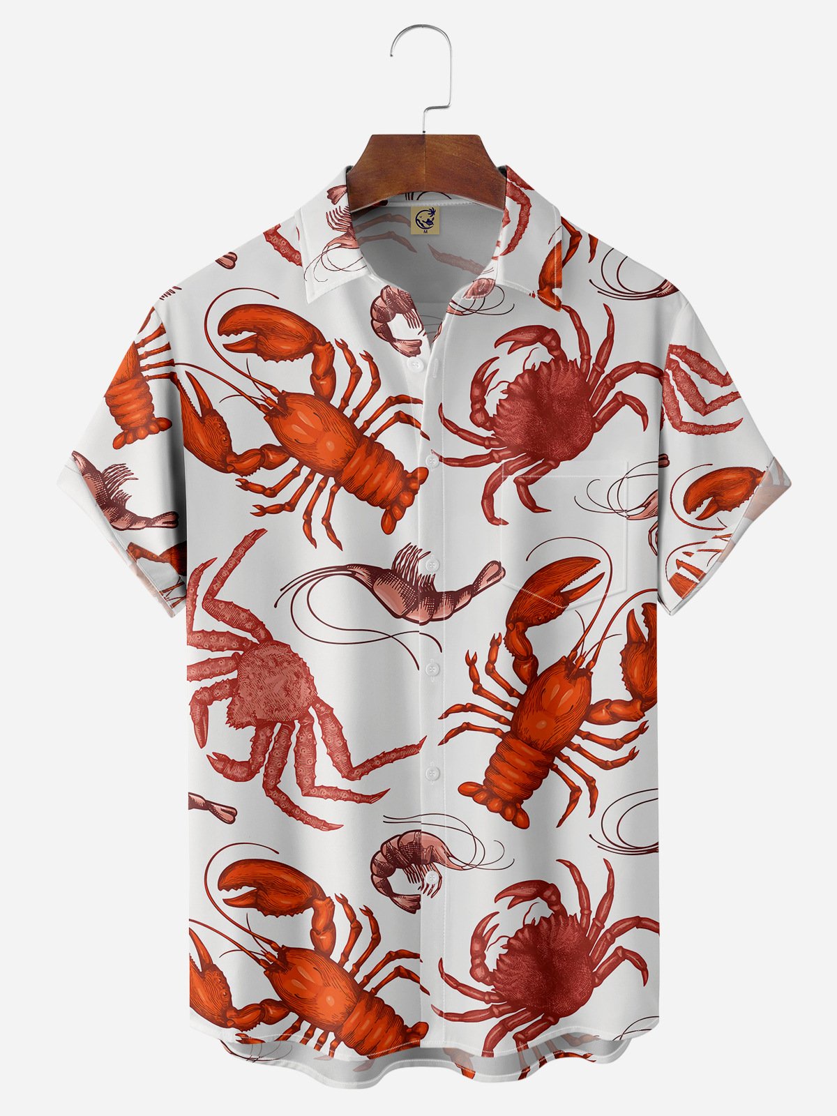 Crab Lobster Chest Pocket Short Sleeve Hawaiian Shirt