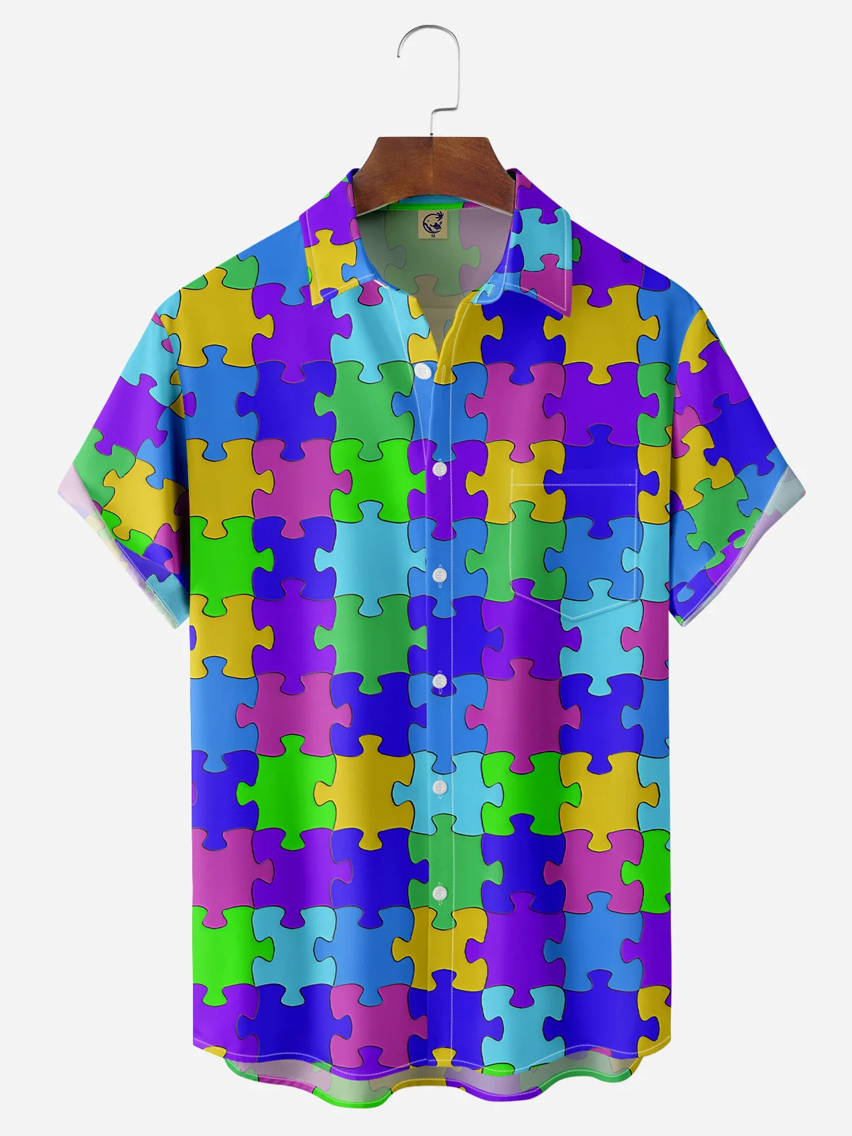 Puzzle Chest Pocket Short Sleeve Shirt