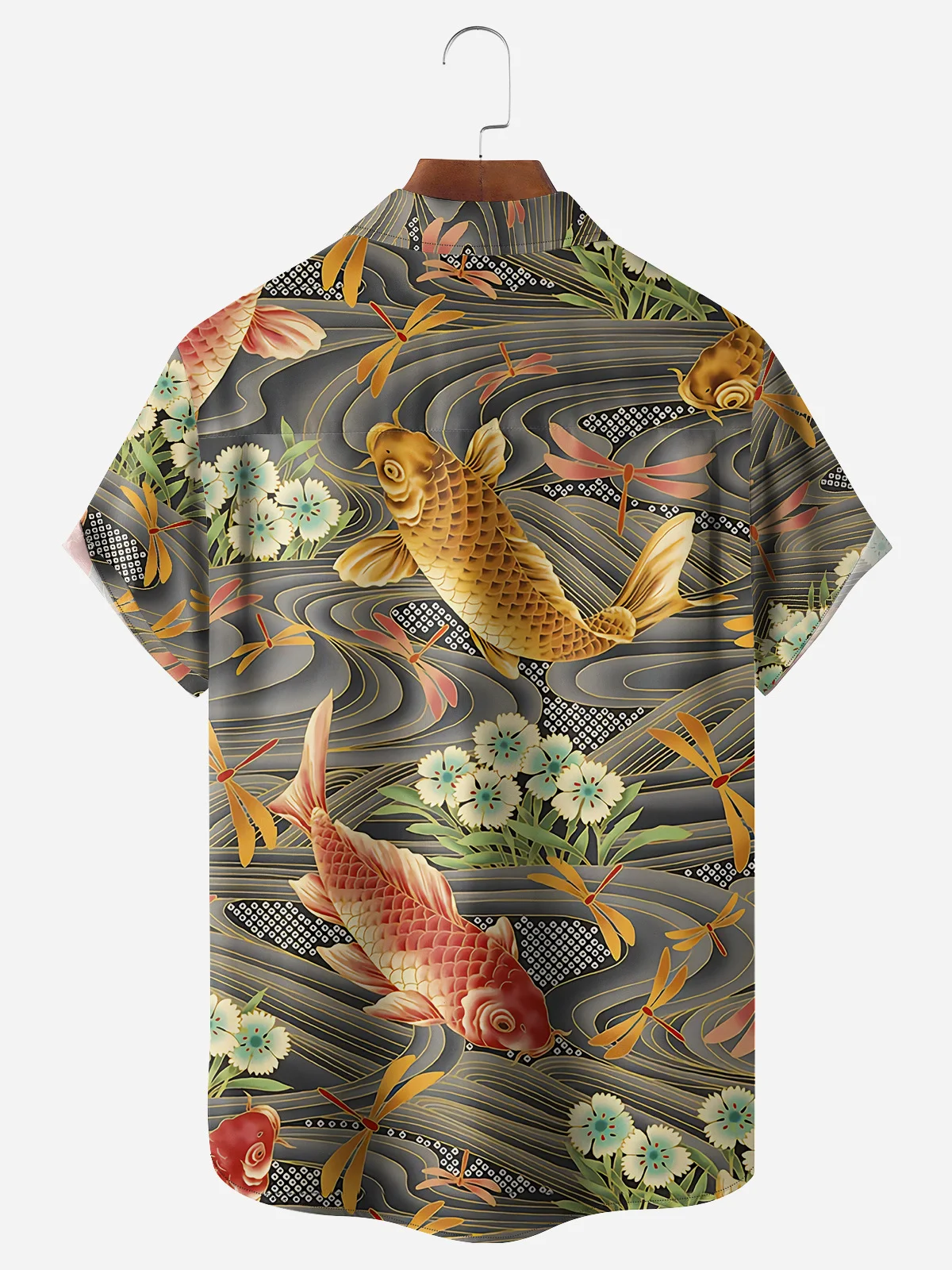 Ukiyo-e Koi Chest Pocket Short Sleeve Casual Shirt