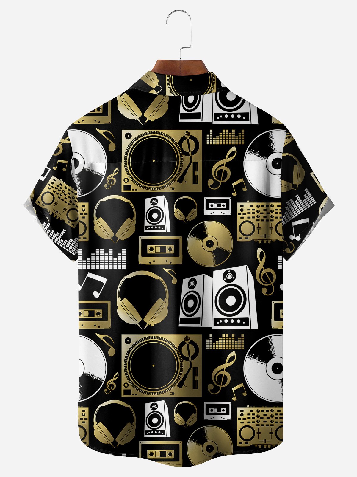 Music Records Chest Pockets Short Sleeve Casual Shirts