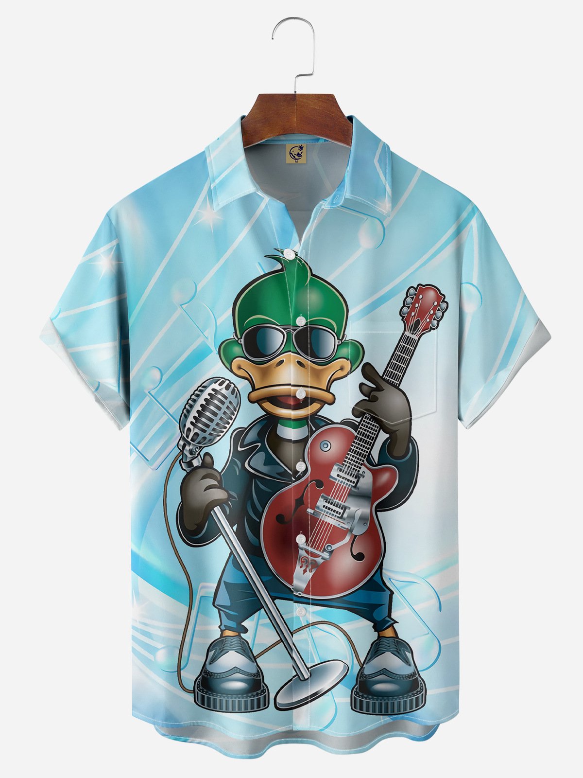 Music Guitar Chest Pocket Short Sleeve Shirt