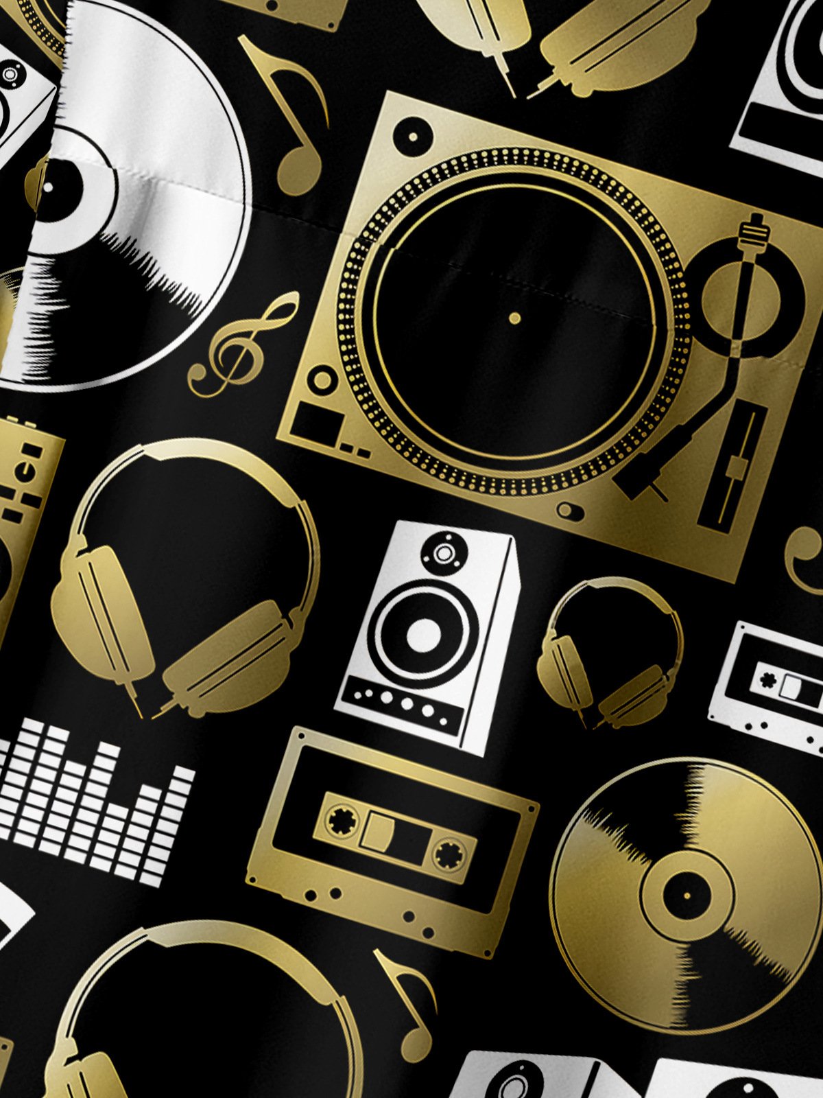 Music Records Chest Pockets Short Sleeve Casual Shirts