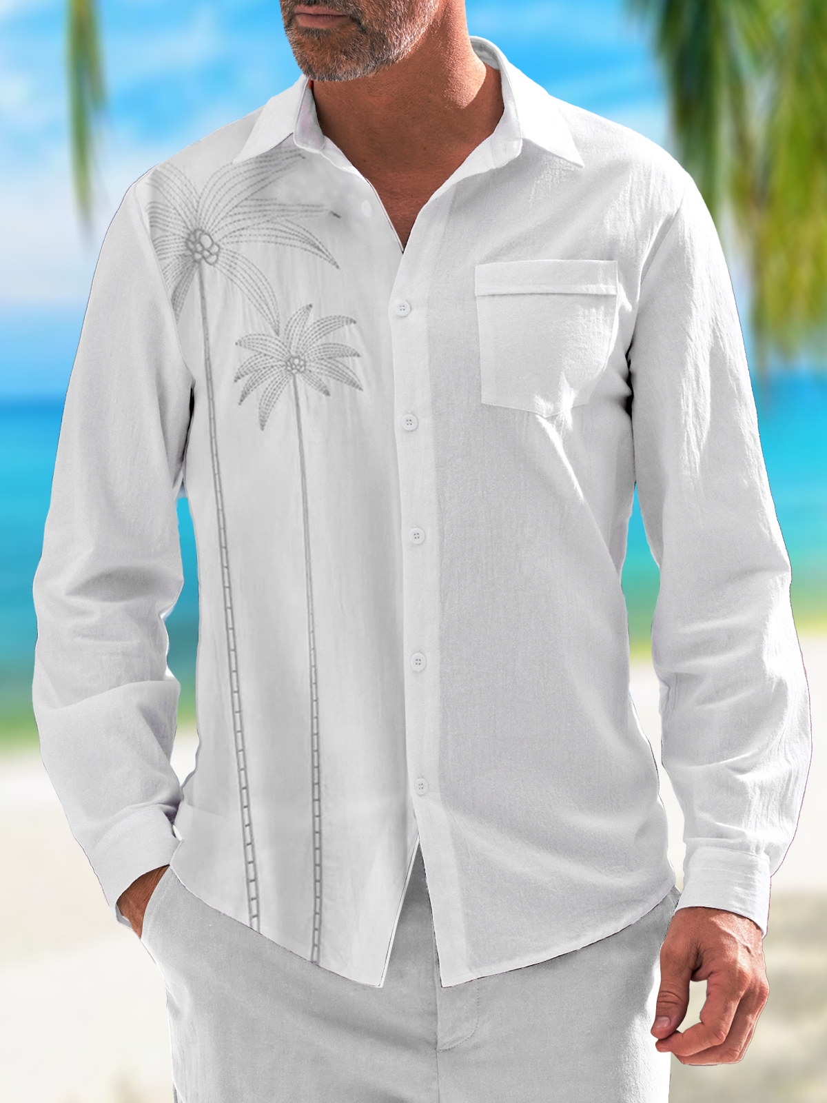 Hardaddy Palm Tree Embroidered Long Sleeve Shirt