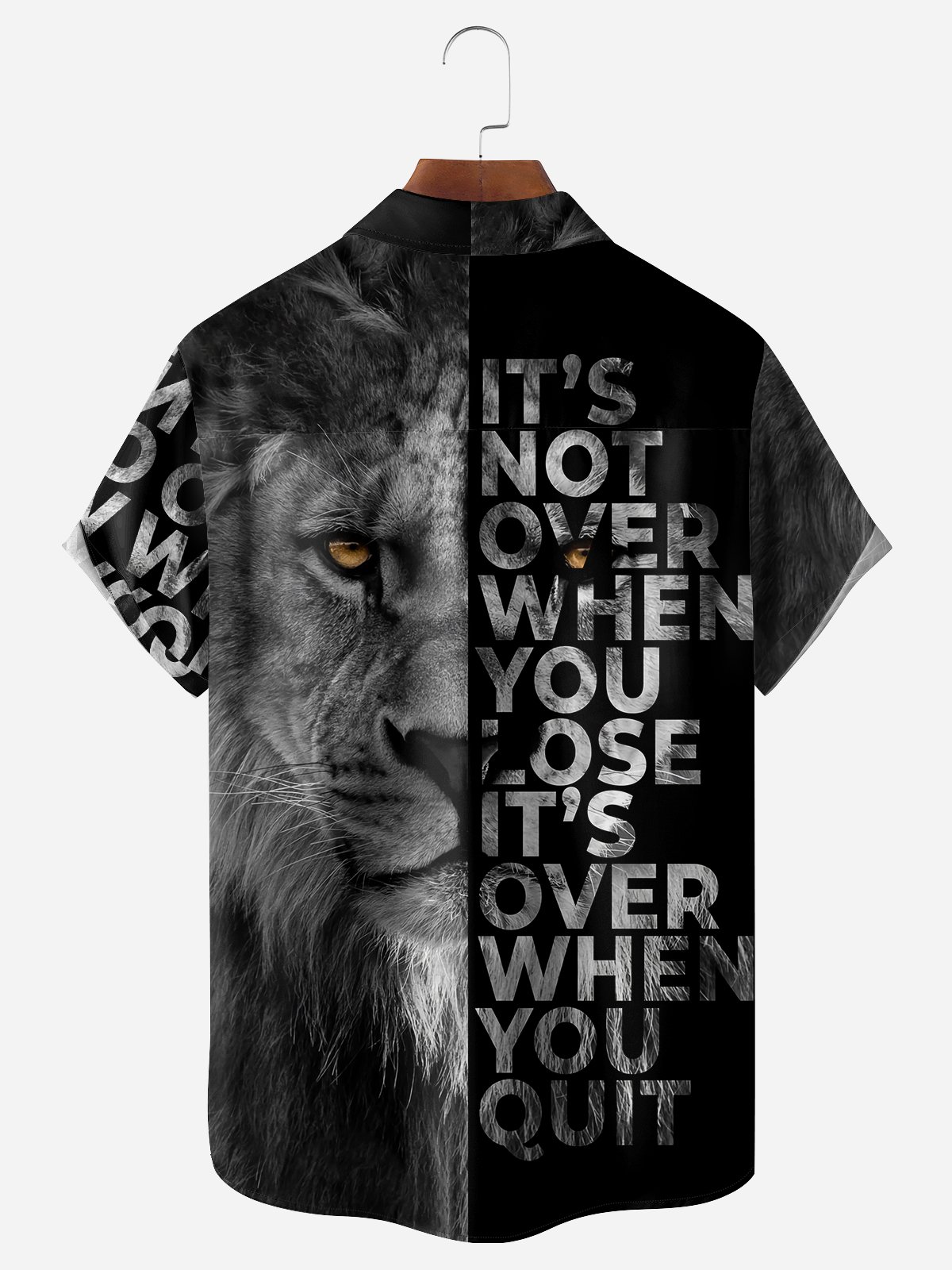 Never Give Up Lion Chest Pocket Short Sleeve Casual Shirt