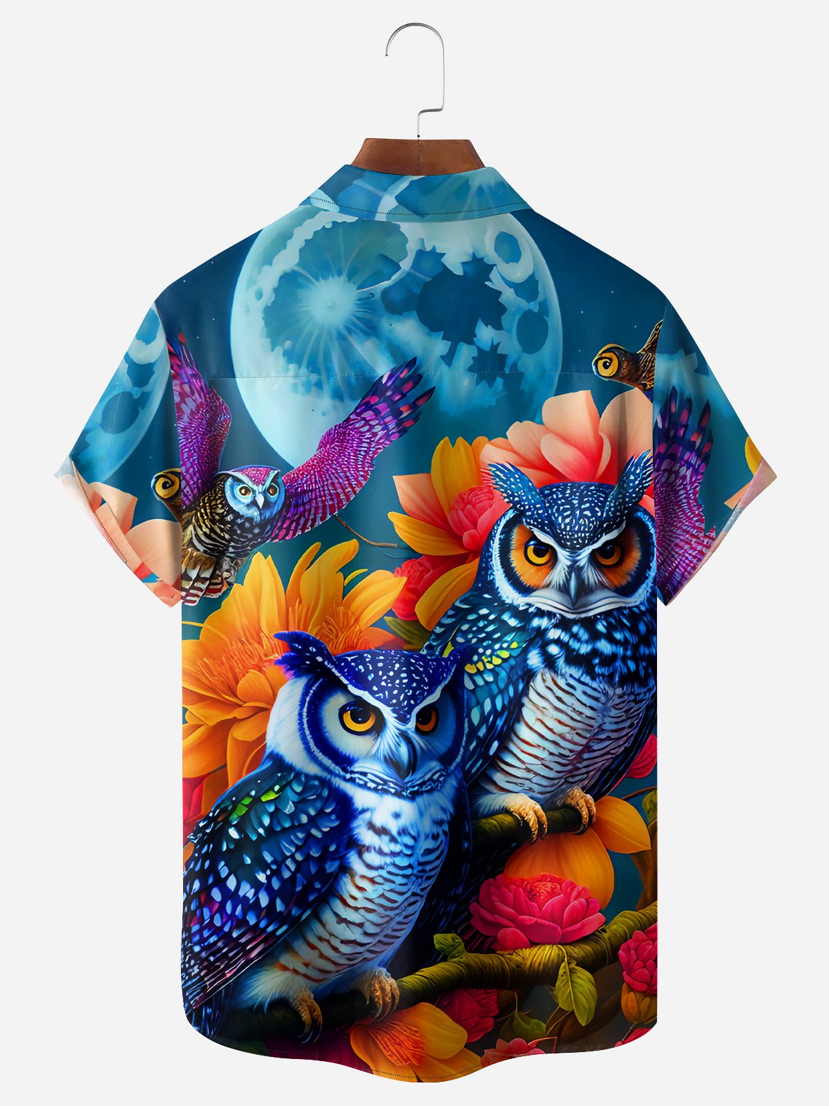 Owl Chest Pocket Short Sleeve Hawaiian Shirt