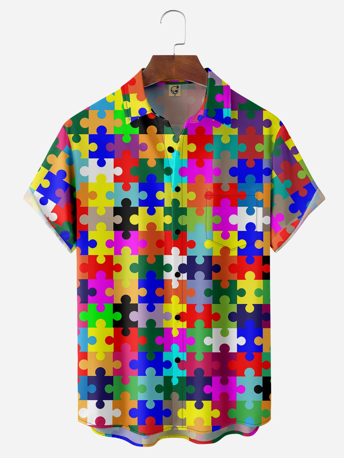 Puzzle Chest Pocket Short Sleeve Shirt