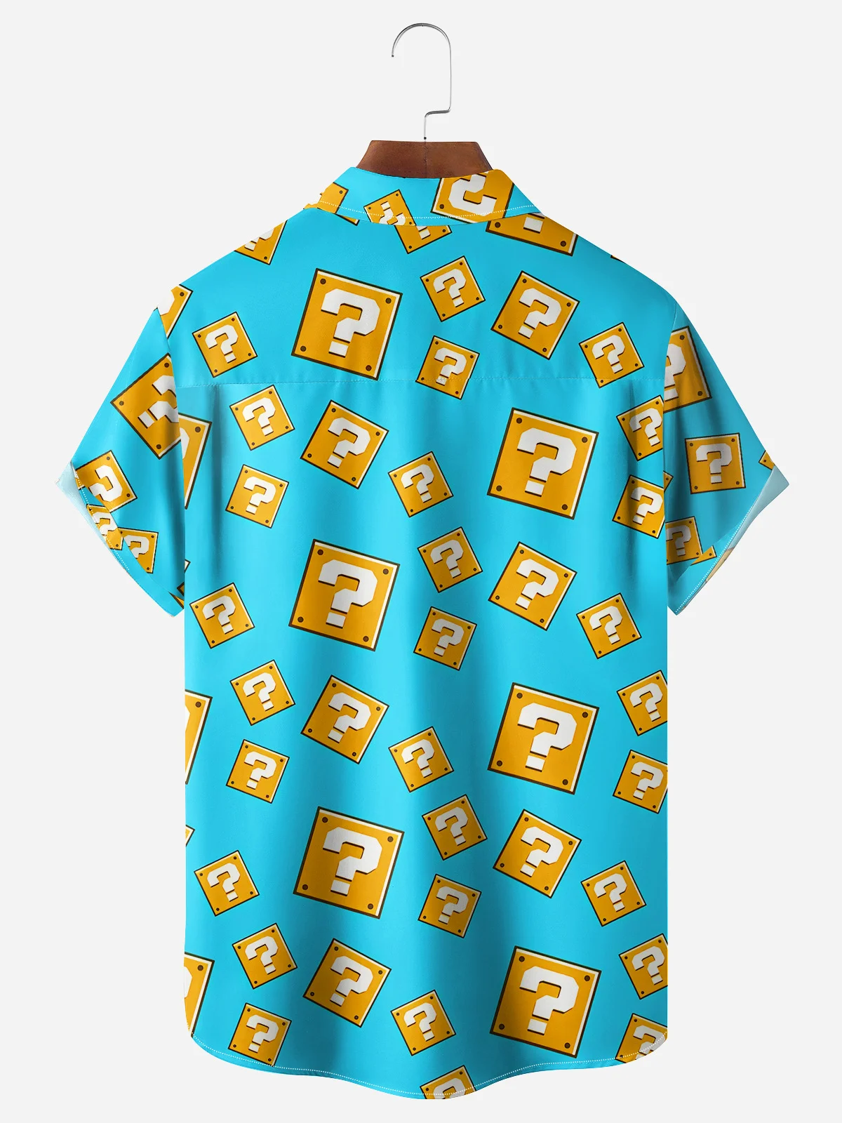 Fun Geometric Question Mark Chest Pocket Short Sleeve Casual Shirt
