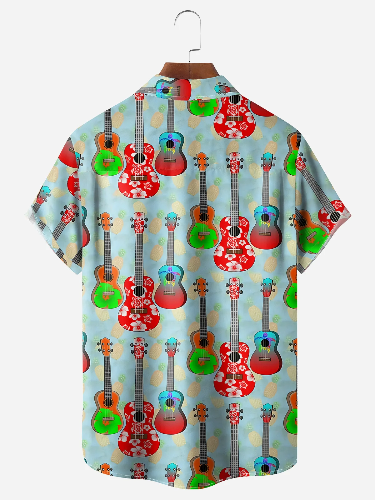 Ukulele Island Chest Pocket Short Sleeves Hawaiian Shirt