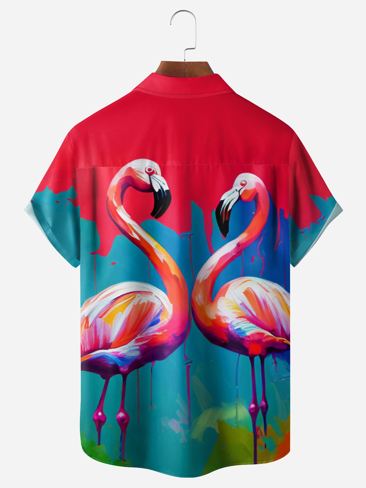 Flamingo Chest Pocket Short Sleeves Hawaiian Shirts