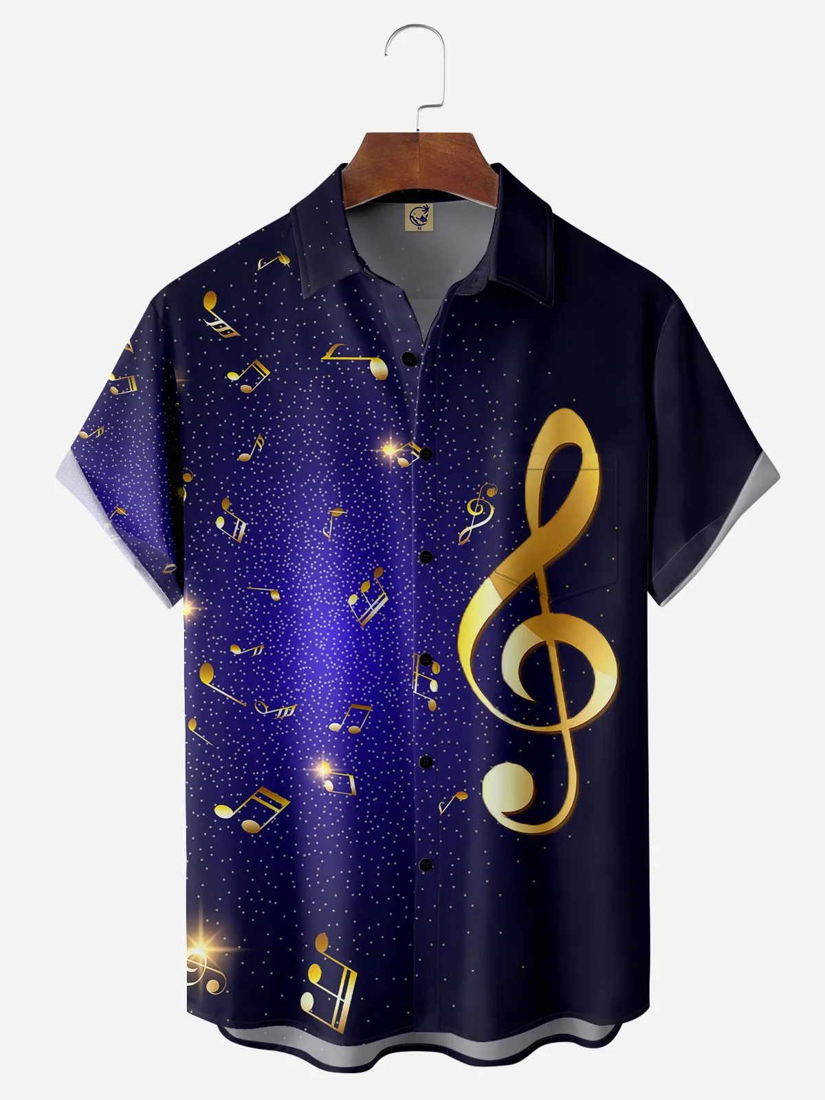 Music Notes Chest Pocket Short Sleeve Casual Shirt