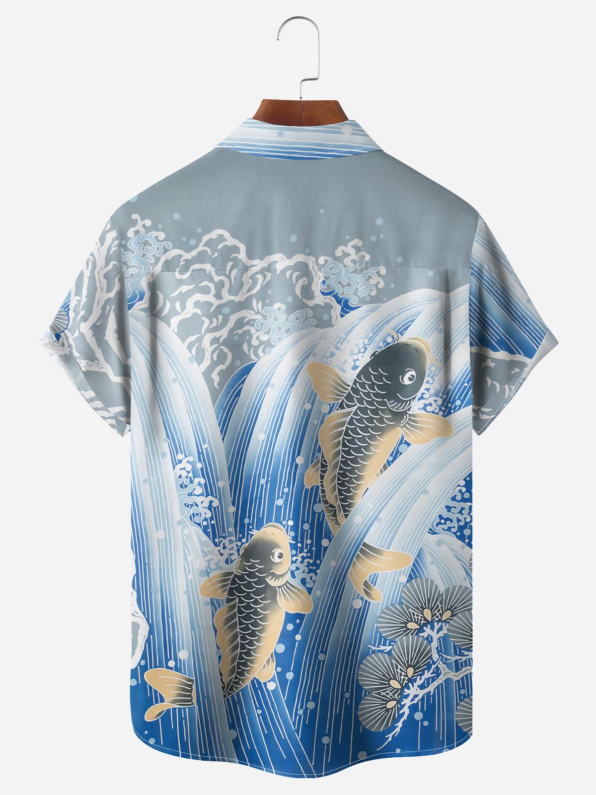 Ukiyo-e Koi Chest Pocket Short Sleeve Casual Shirt