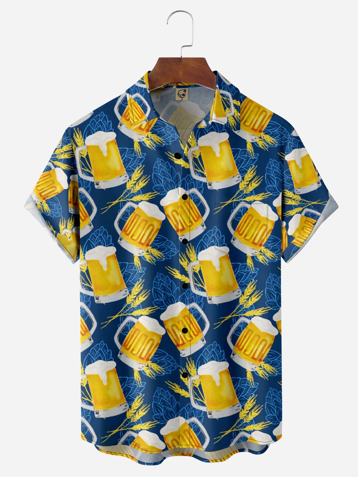 Beer Chest Pocket Short Sleeve Hawaiian Shirt