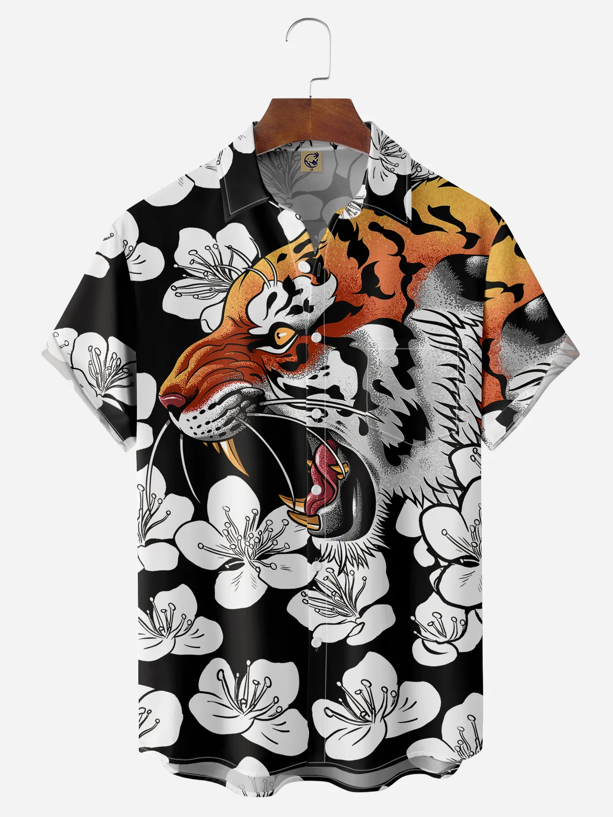 Sakura Tiger Chest Pocket Short Sleeve Casual Shirt