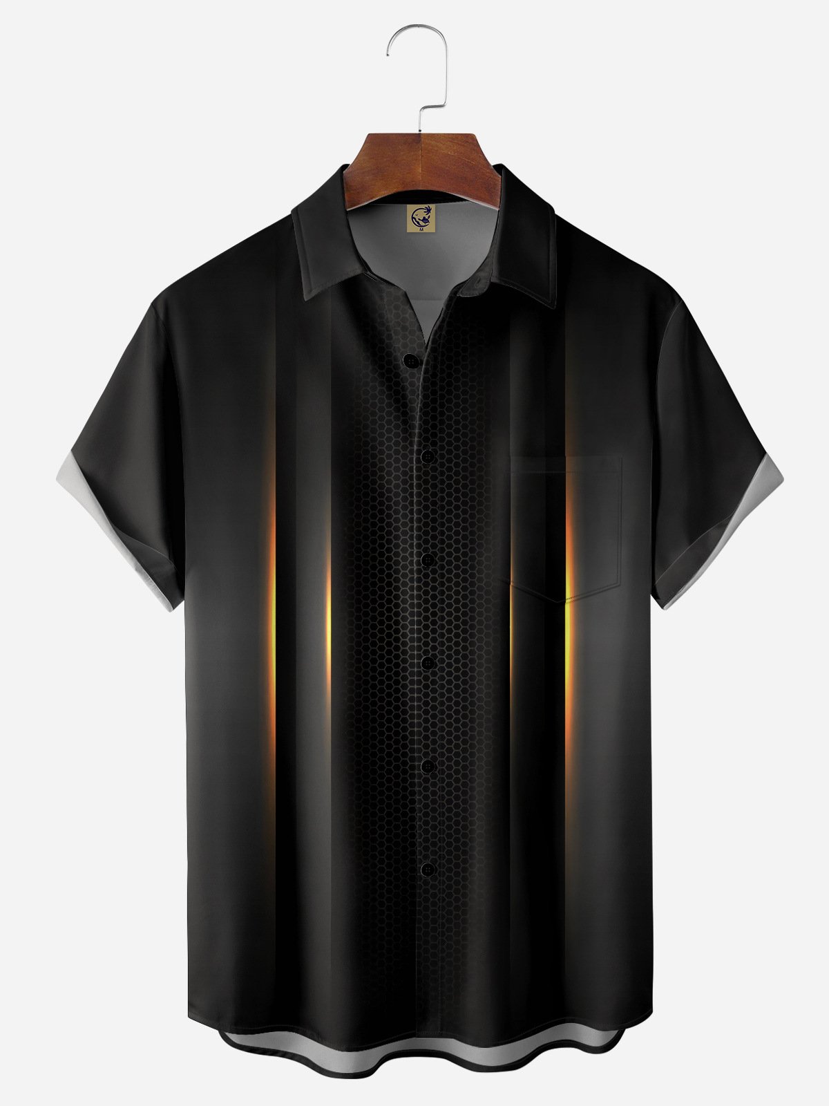 Gradient Pattern Chest Pocket Short Sleeve Bowling Shirt