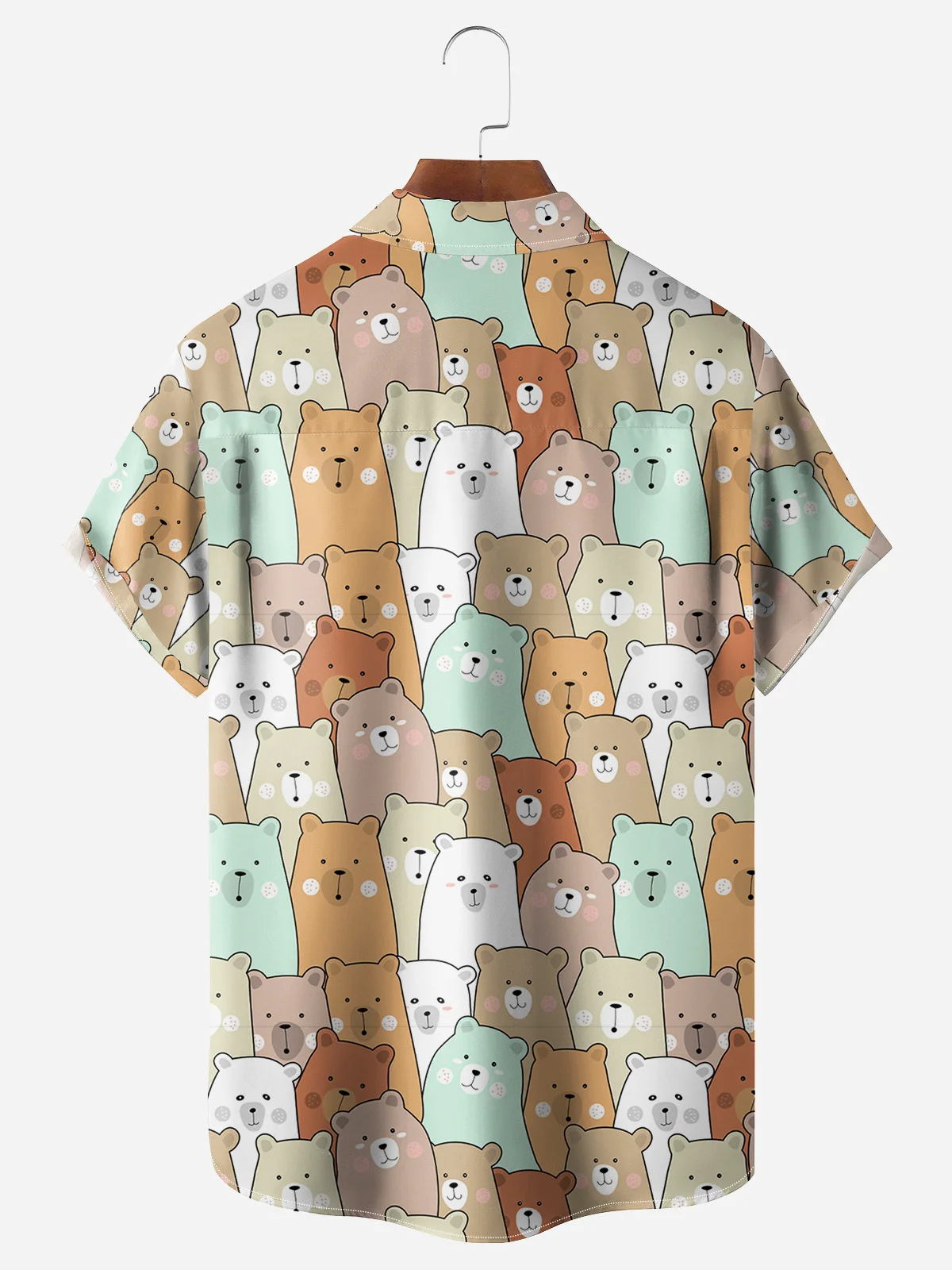 Cartoon Bear Chest Pocket Short Sleeve Casual Shirt