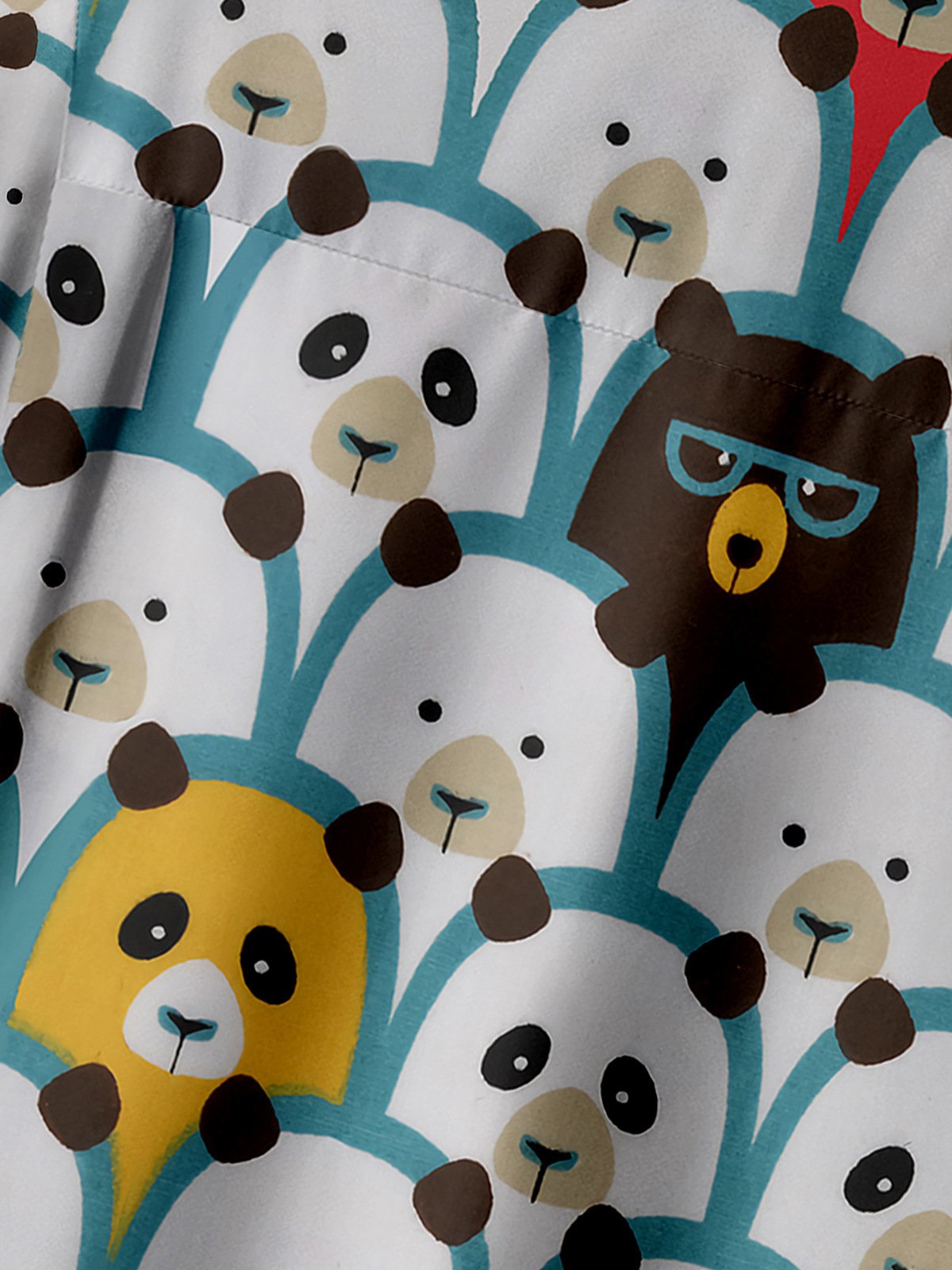 Fun Cartoon Panda Chest Pocket Short Sleeve Casual Shirt