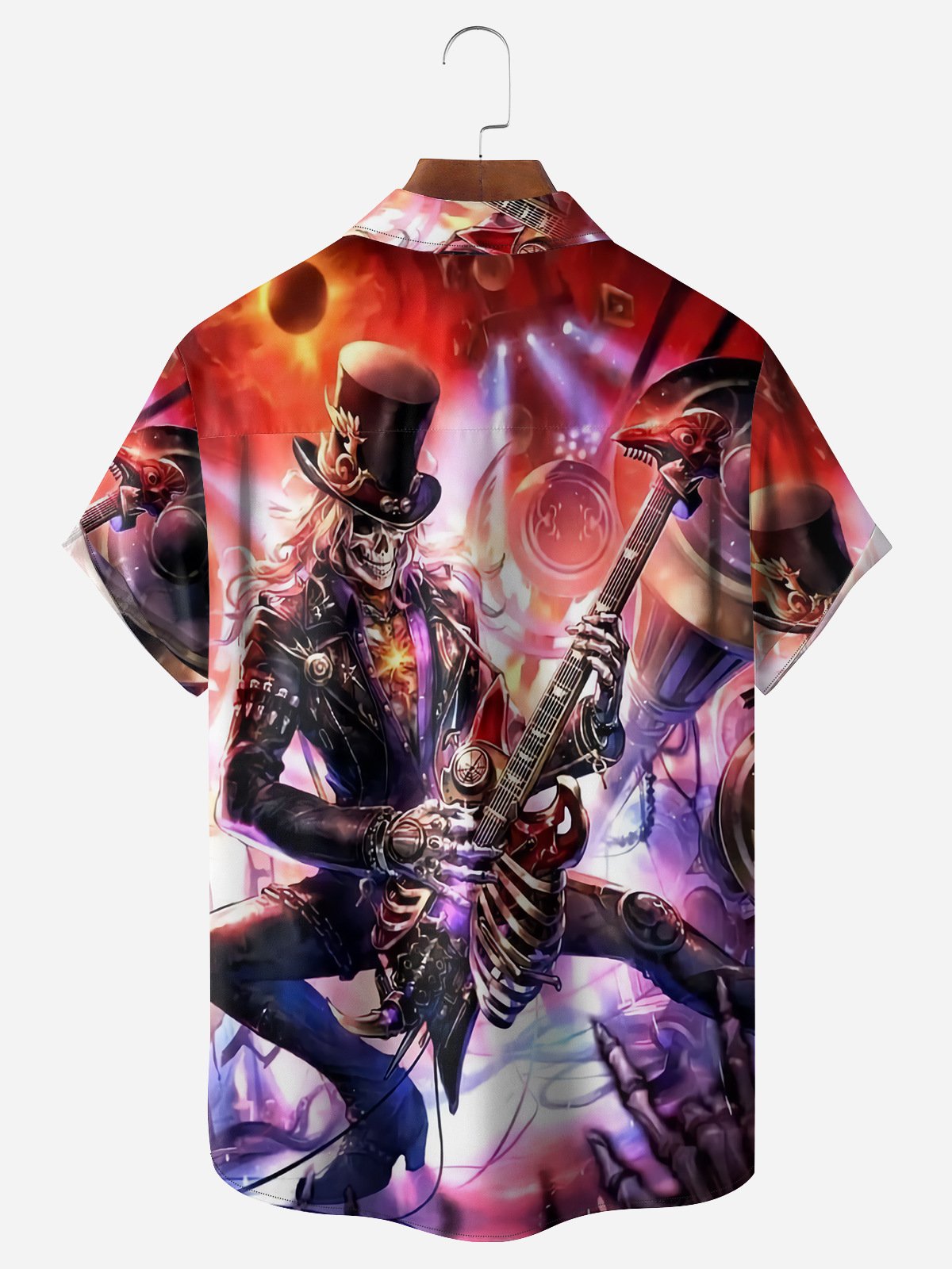 Skeleton Guitar Chest Pocket Short Sleeve Hawaiian Shirt