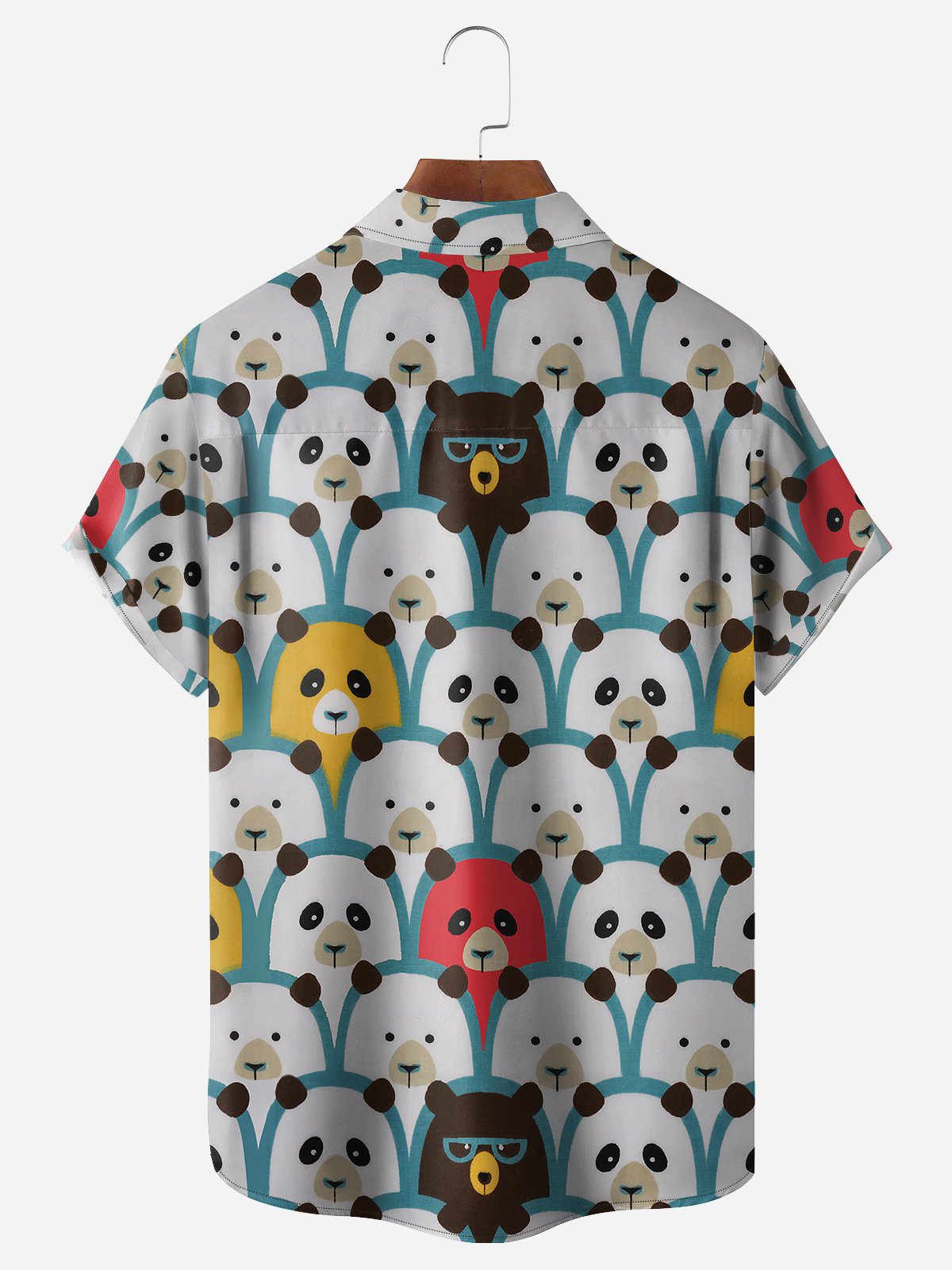 Fun Cartoon Panda Chest Pocket Short Sleeve Casual Shirt