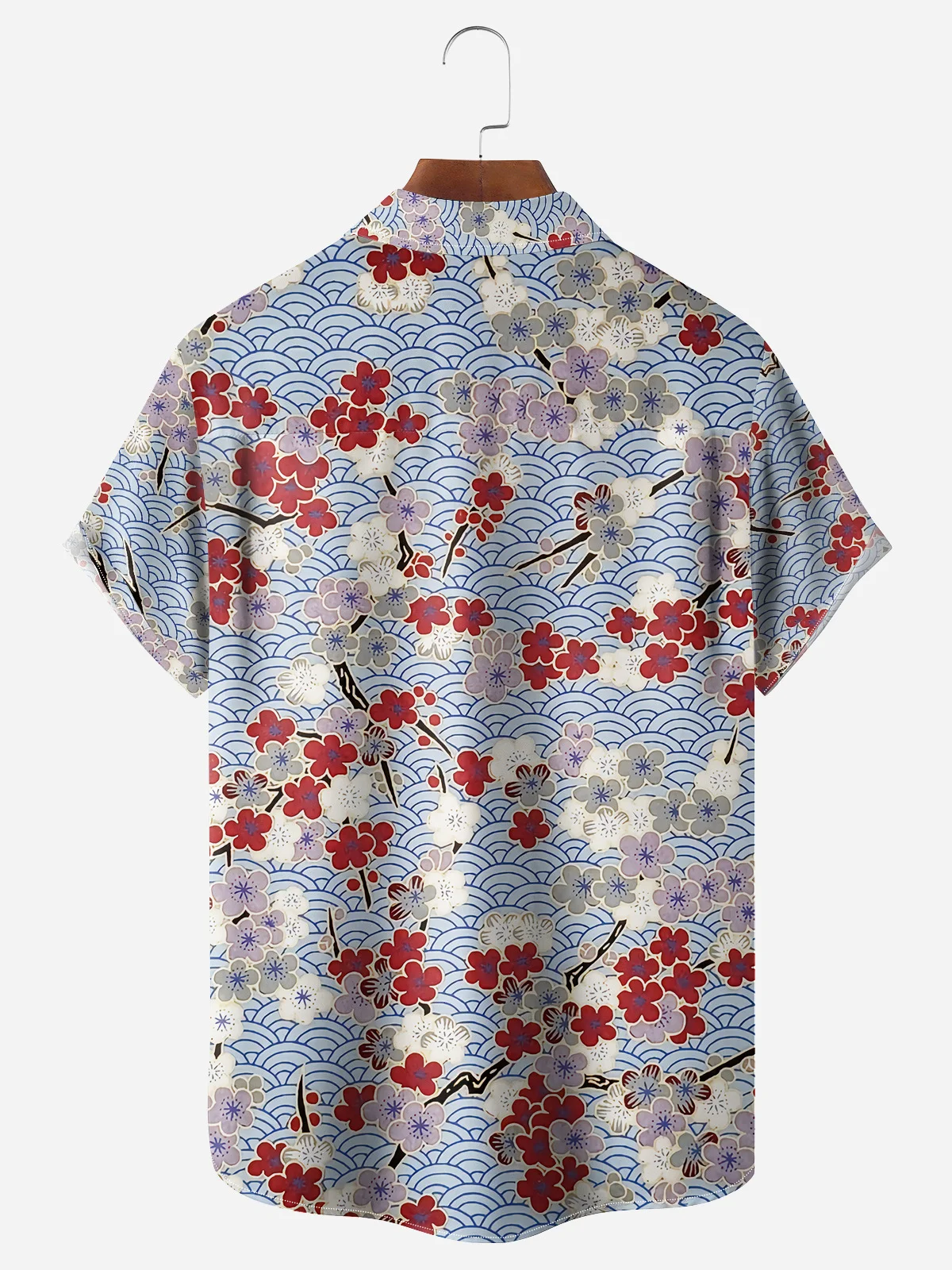 Ukiyo-e Cherry Blossom Chest Pocket Short Sleeve Casual Shirt